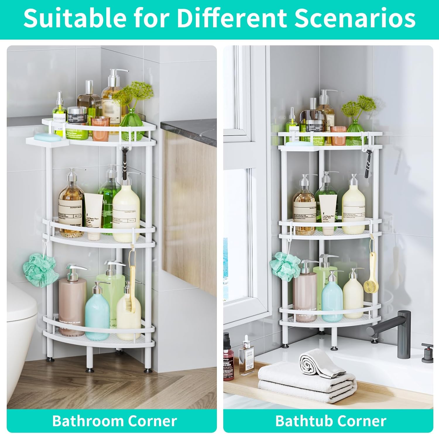 HapiRm 3 Tier Corner Shower Organizer with 4 Hooks and Soap Holder