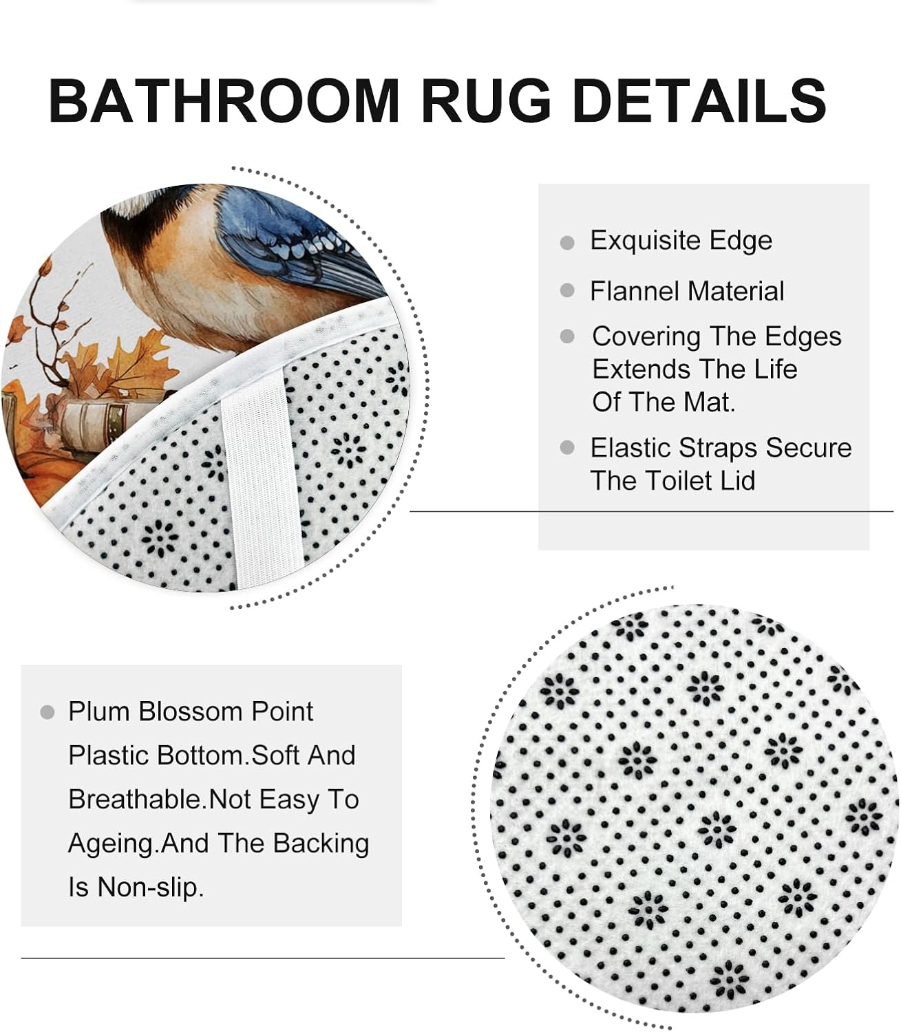 DESIHOM 4PCS Fall Blue Jay Bird Shower Curtain Set with Hooks and Bath Mat