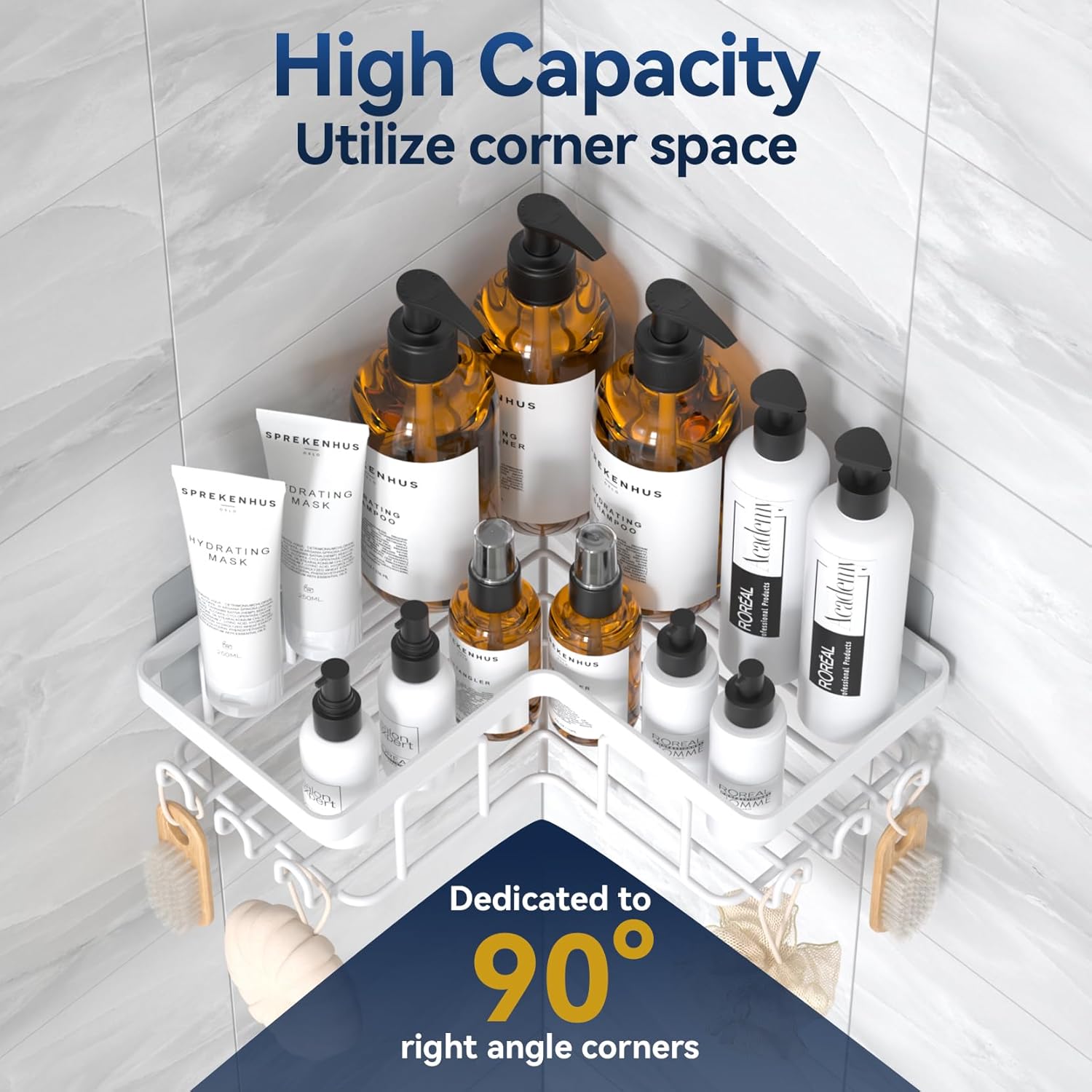 Yasonic Corner Shower Caddy with 12 Hooks and Soap Holder Rustproof Stainless Steel 3-Pack