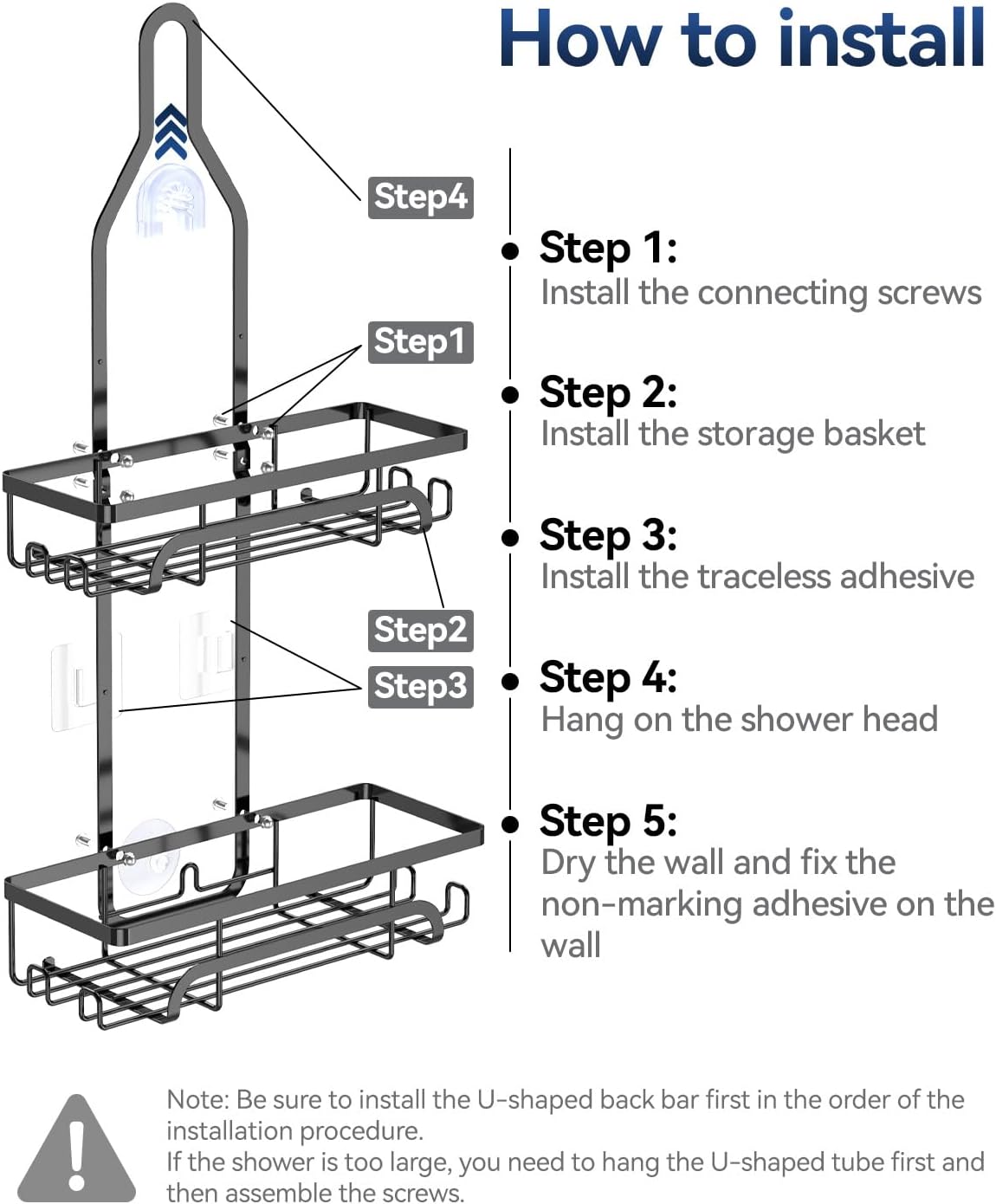 YASONIC Shower Caddy Hanging Organizer with 12 Hooks for Razors and Bath Supplies