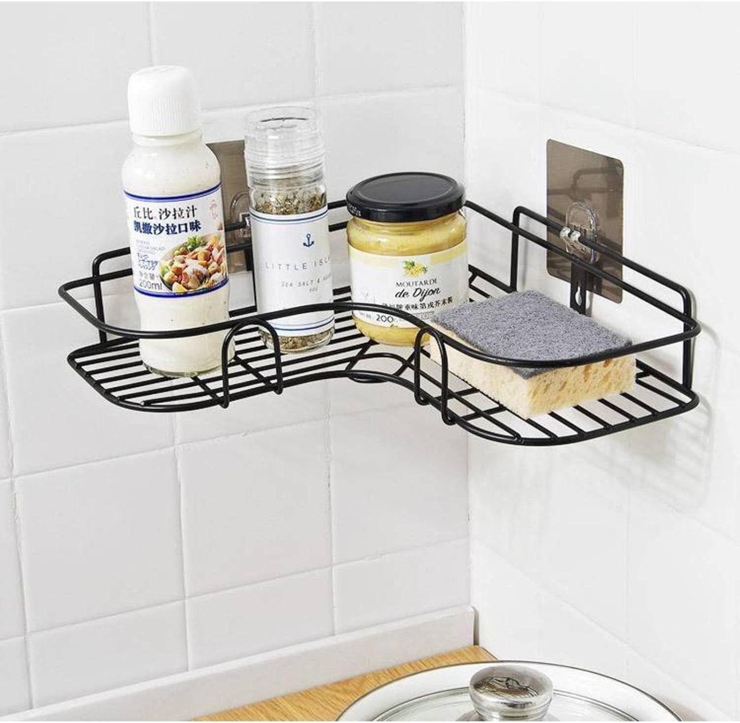 2 Piece L-Shaped Shower Storage Shelf No Drill Wall Mount Organizer for Bathrooms Kitchens and Dorms