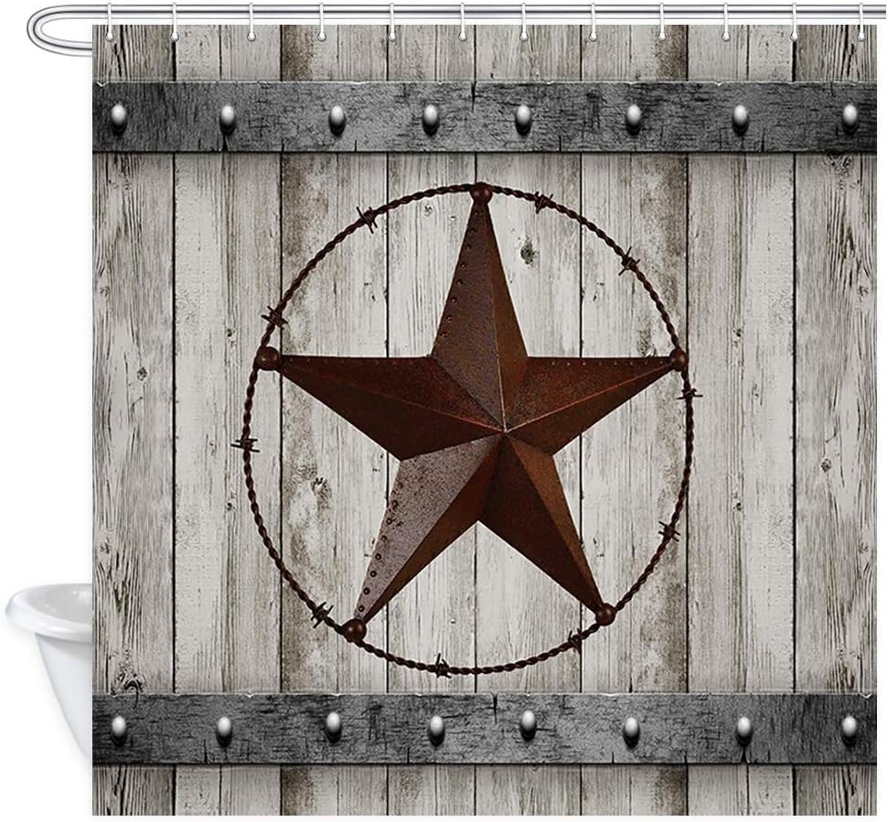 JAWO Rustic Barn Door Shower Curtain Set Southwestern Gray Wood Western Star Bathroom Decor