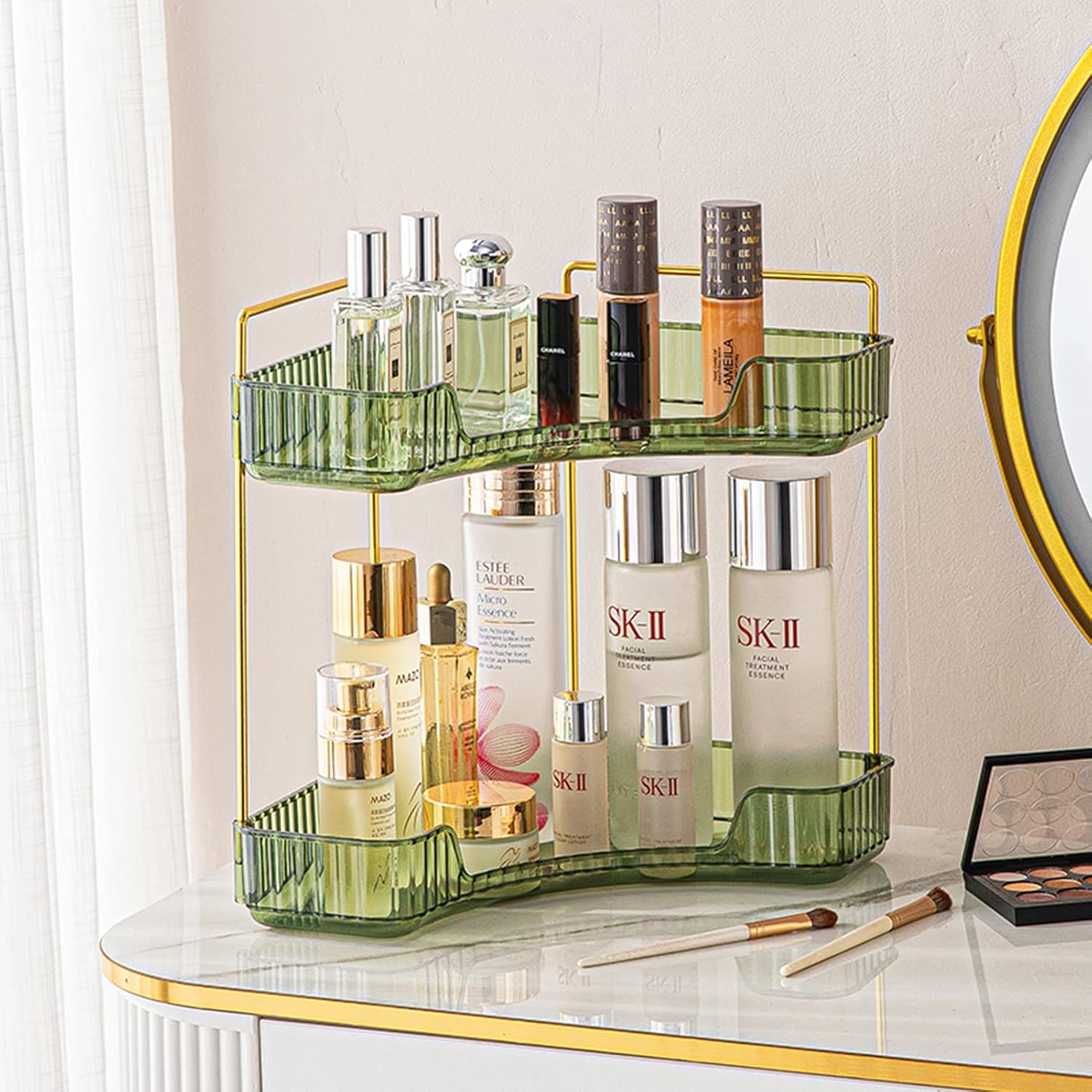 2-Tier Corner Bathroom Organizer Space-Saving Storage Shelf for Makeup and Toiletries