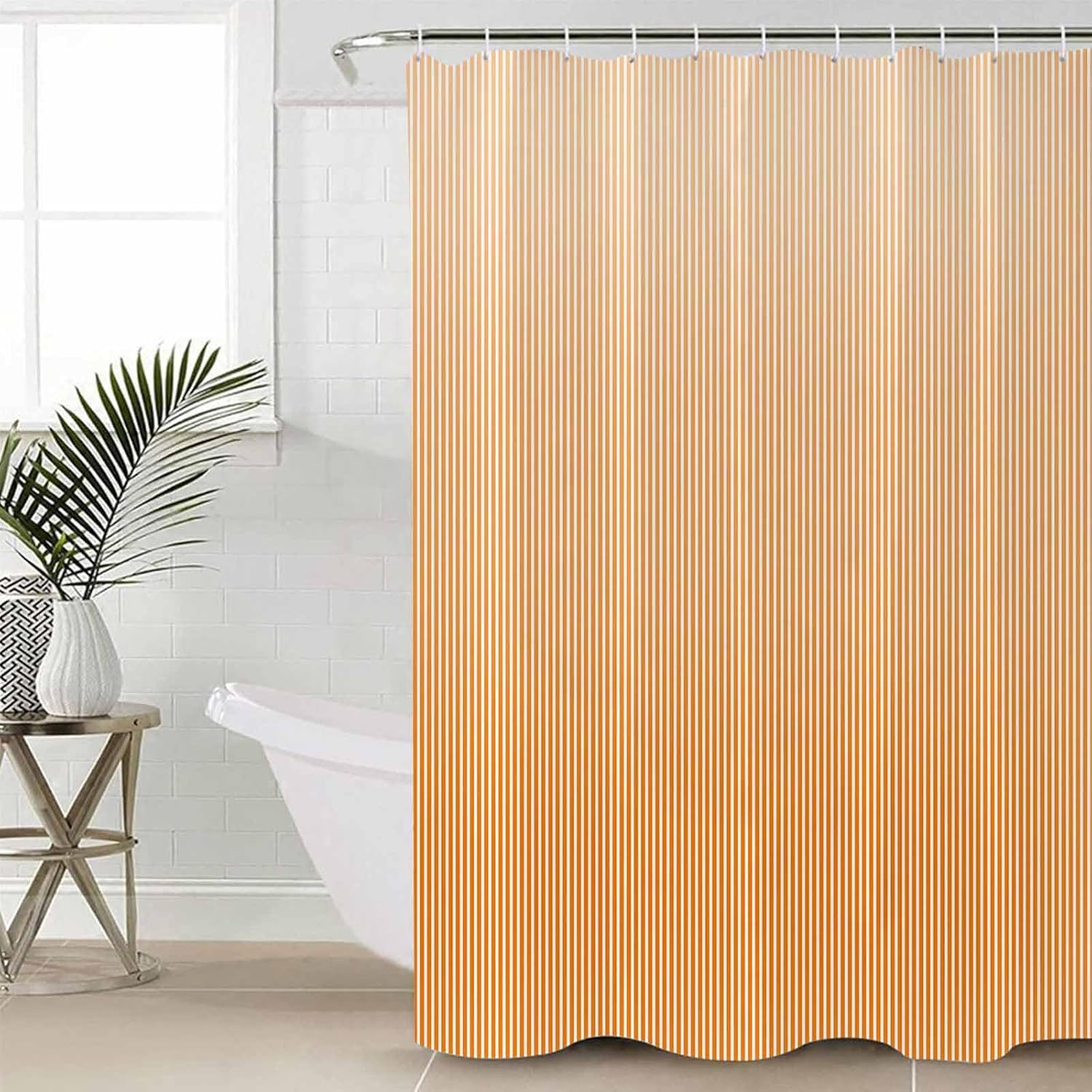 Gradient Orange Stripes 4 Pcs Shower Curtain Set with Non-Slip Mats and Rugs