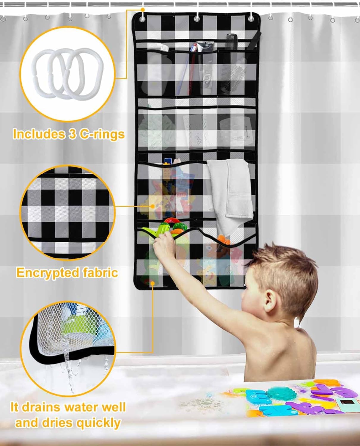 Singingin Shower Curtain Organizer Set Vintage Farmhouse Waterproof 10 Pockets Quick Dry Caddy