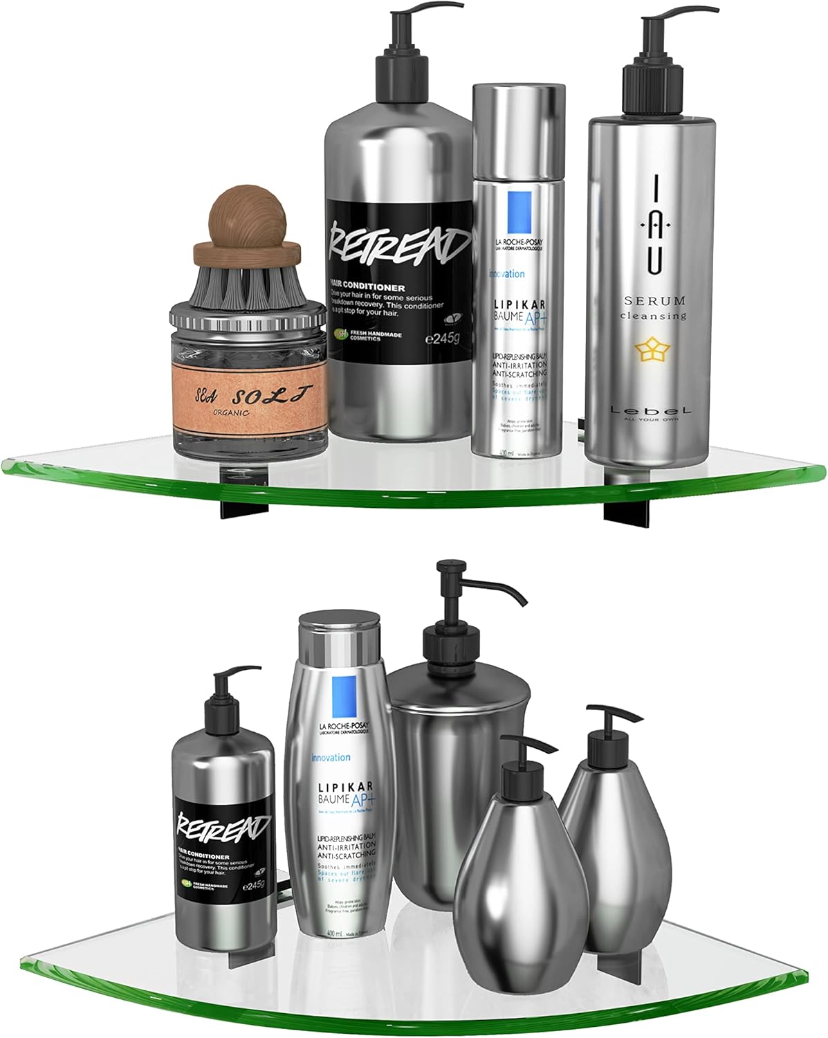 2-Pack Glass Corner Shower Shelves Drill Free Installation