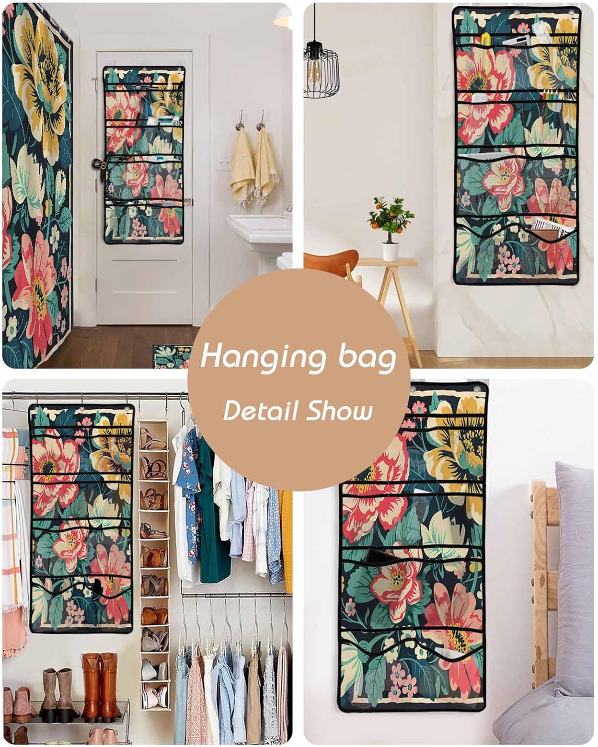 ZFUNCING Garden Watercolor Floral Shower Curtain with Hooks Organizer Set