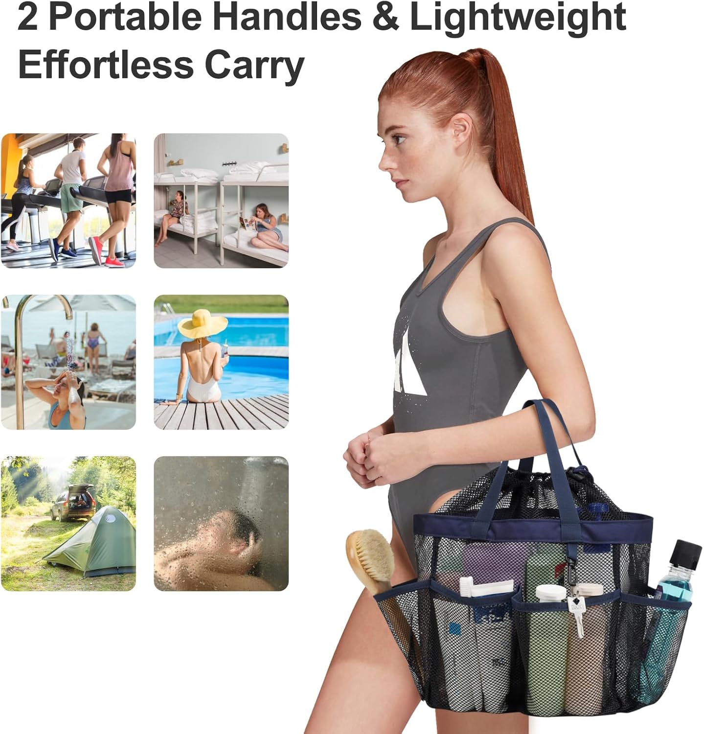 F-color Mesh Shower Caddy with Drawstring and 7 Pockets 1