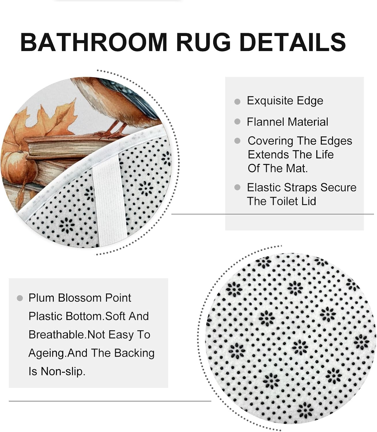 DESIHOM 4PCS Fall Kingfishers Bird Shower Curtain Set with Non-Slip Rug and 12 Hooks