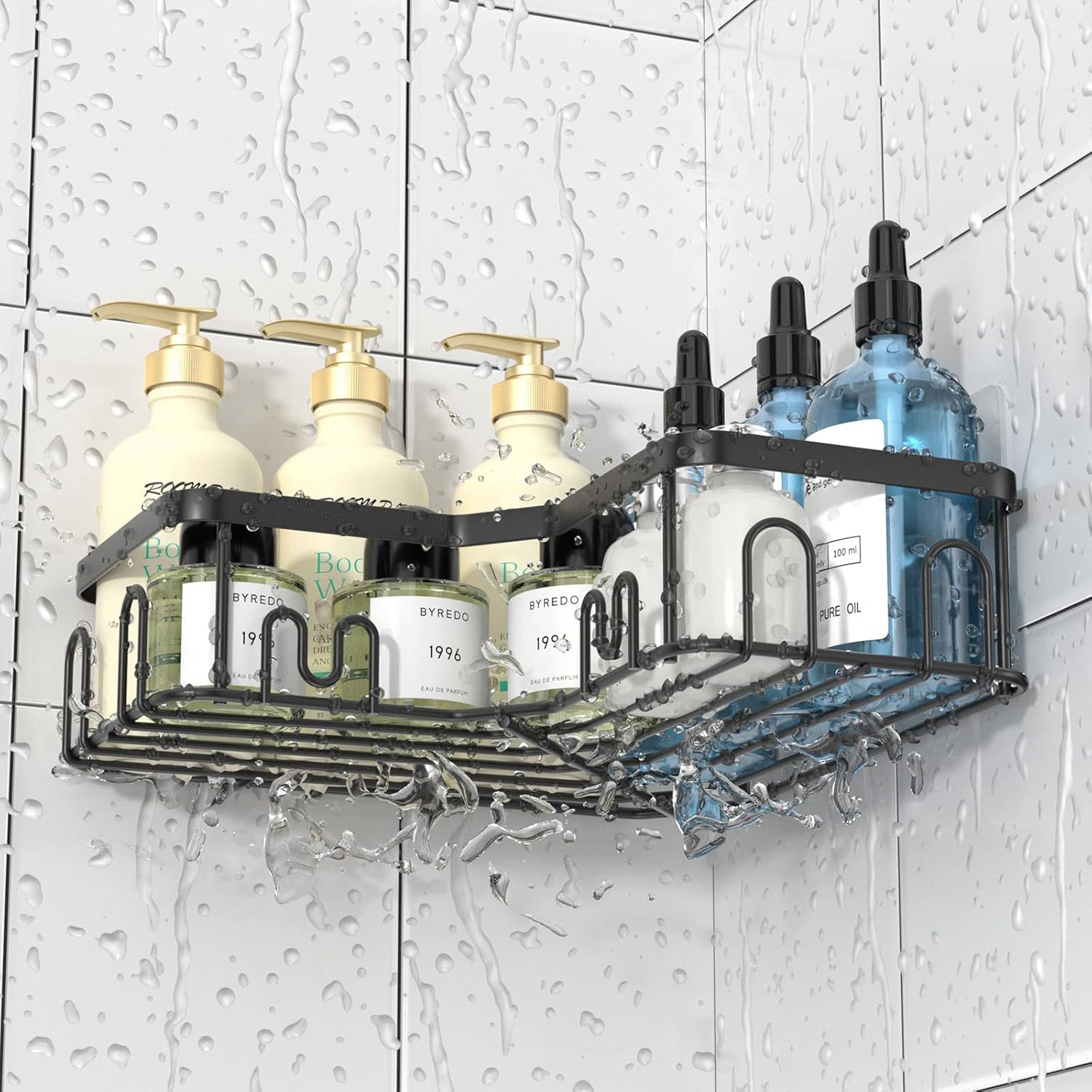 Menbyci 3 Pack Corner Shower Caddy with 18 Hooks and Adhesive