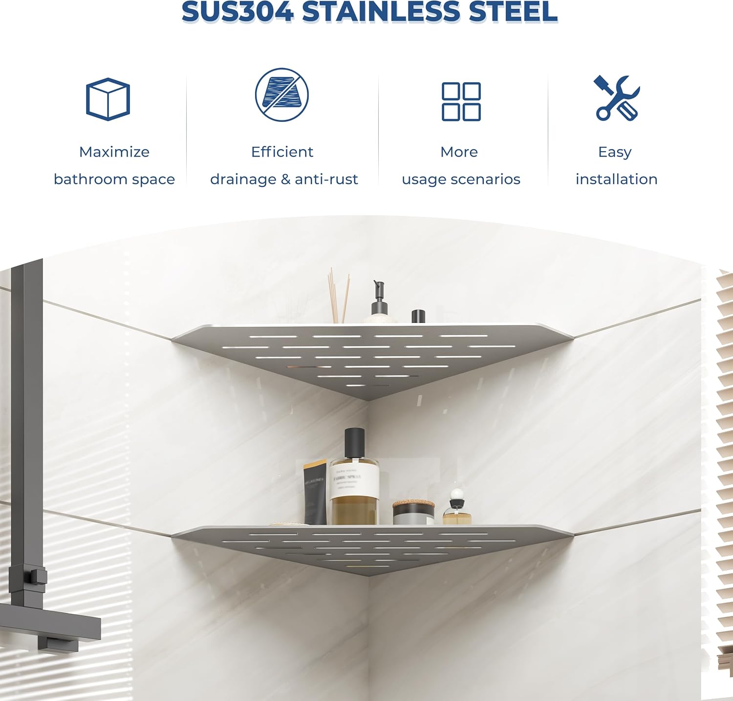 FerdY 2-Pack 10 Inch Brushed Nickel Recessed Corner Shower Shelf