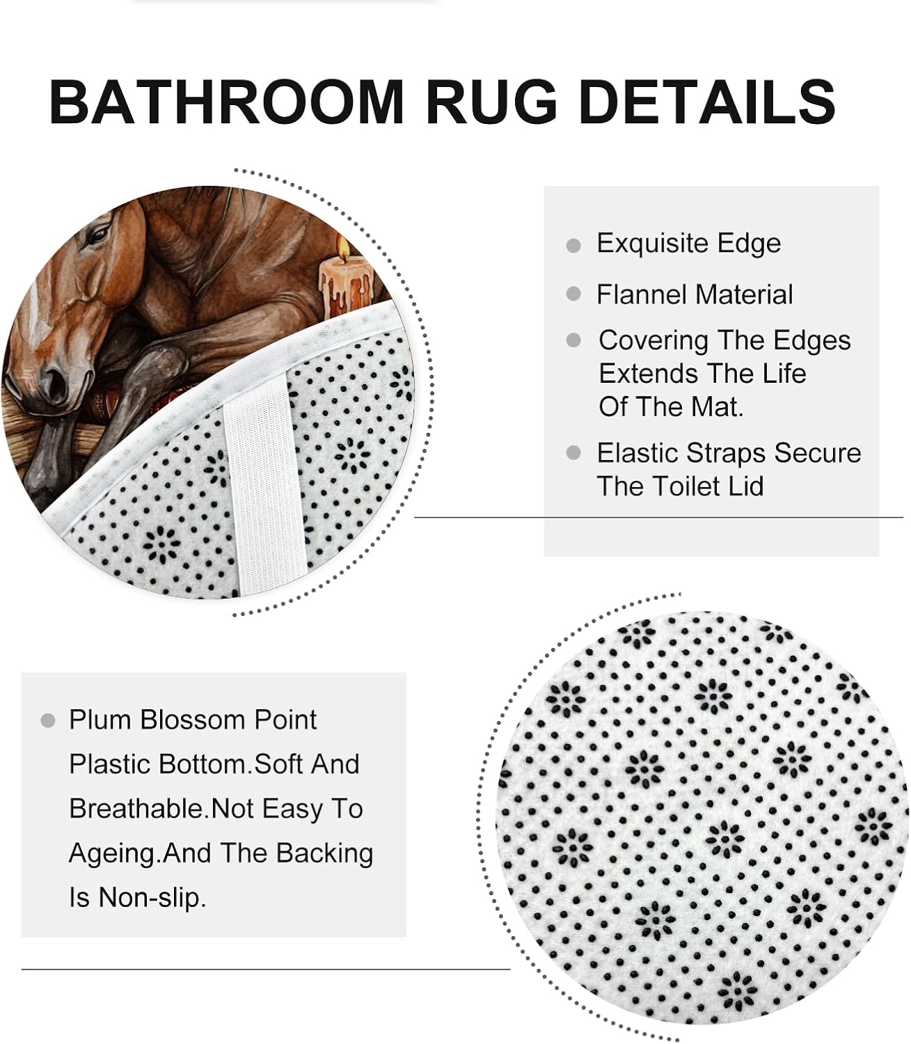 DESIHOM 4PCS Fall Horses Shower Curtain Set with Non-Slip Rug and Toilet Lid Cover Mat