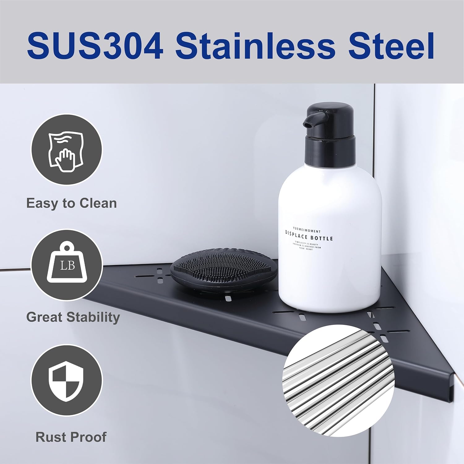 10 Inch Corner Shower Shelf 2 Pack Matte Black Stainless Steel