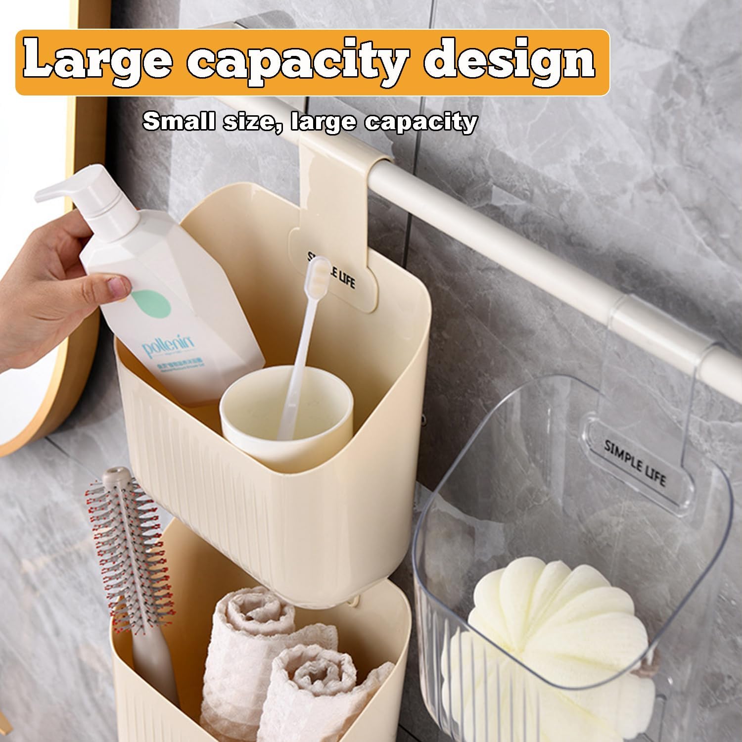 3 Pcs Hanging Shower Basket Caddy Portable Wall Storage Organizer Hanging Cup Holder for Kids Beige 20cm