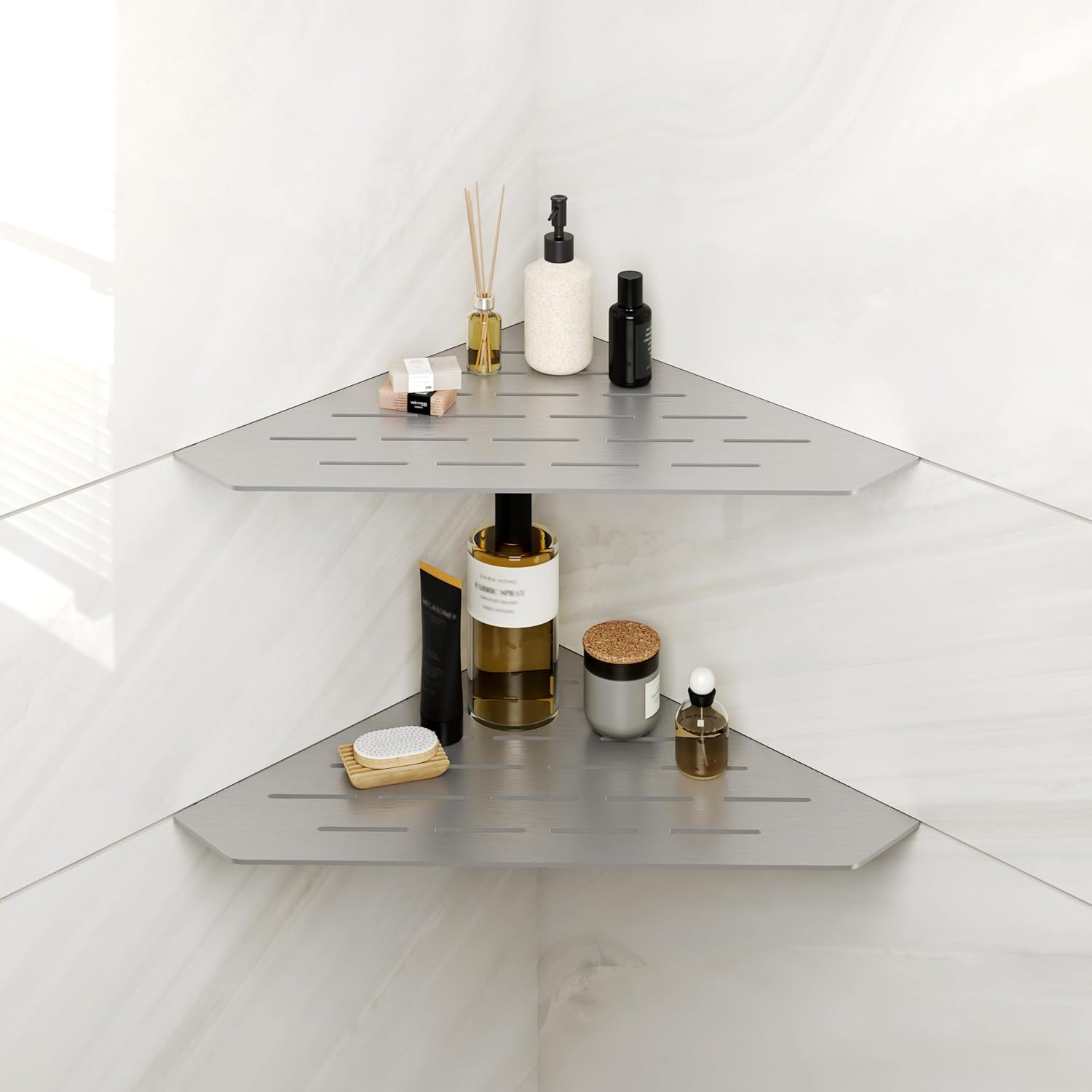 FerdY 2-Pack 10 Inch Brushed Nickel Recessed Corner Shower Shelf