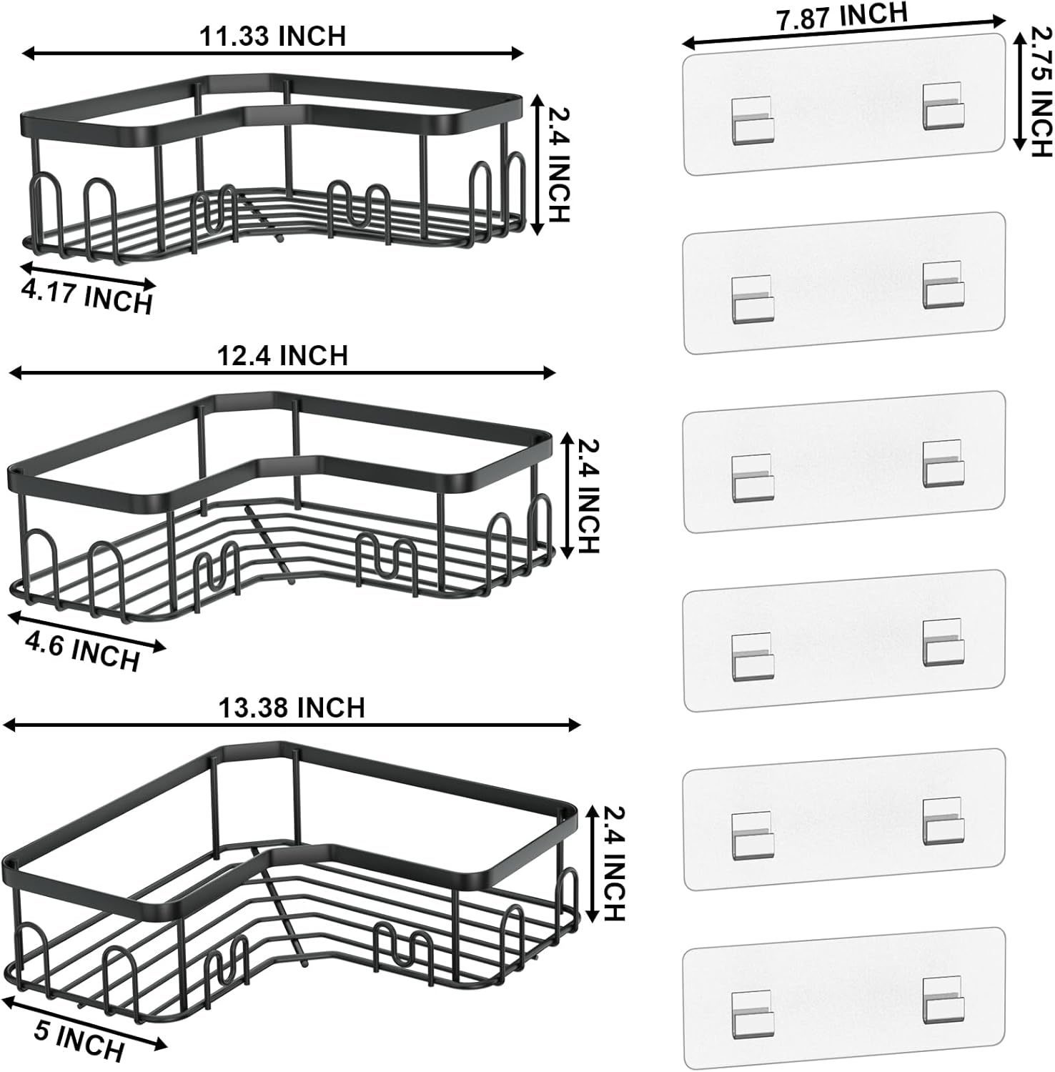 Menbyci 3 Pack Corner Shower Caddy with 18 Hooks and Adhesive
