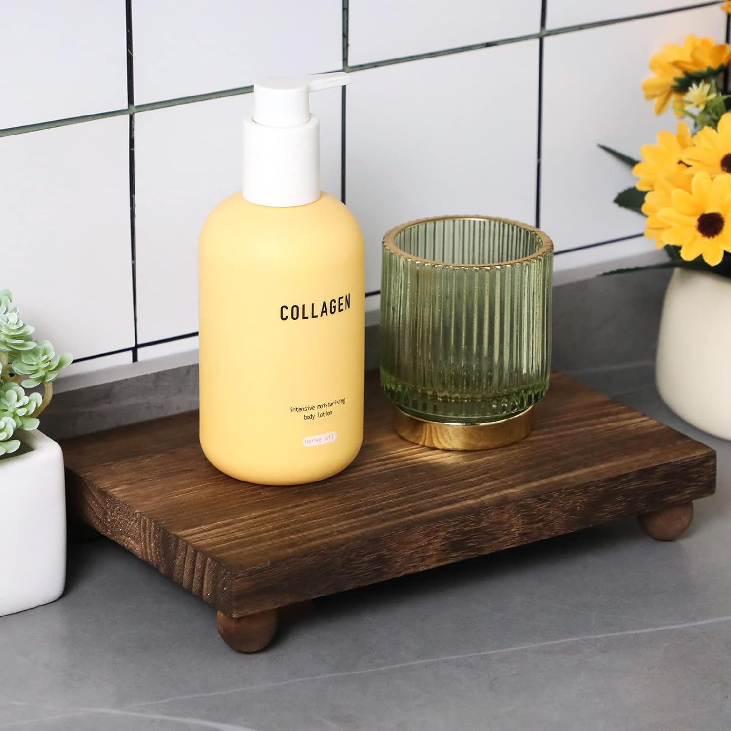 Amyhill Dark Brown Wood Soap Tray Stand for Kitchen Bathroom Counter Table Decor Plant Candle Display