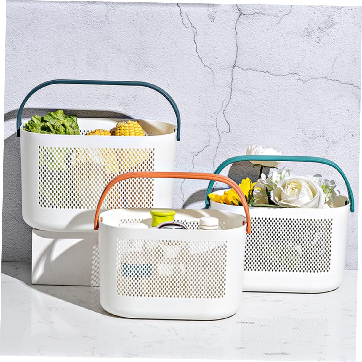 PRETYZOOM Portable Shower Basket Lightweight Plastic Storage Bin with Handles for Bathroom Organization