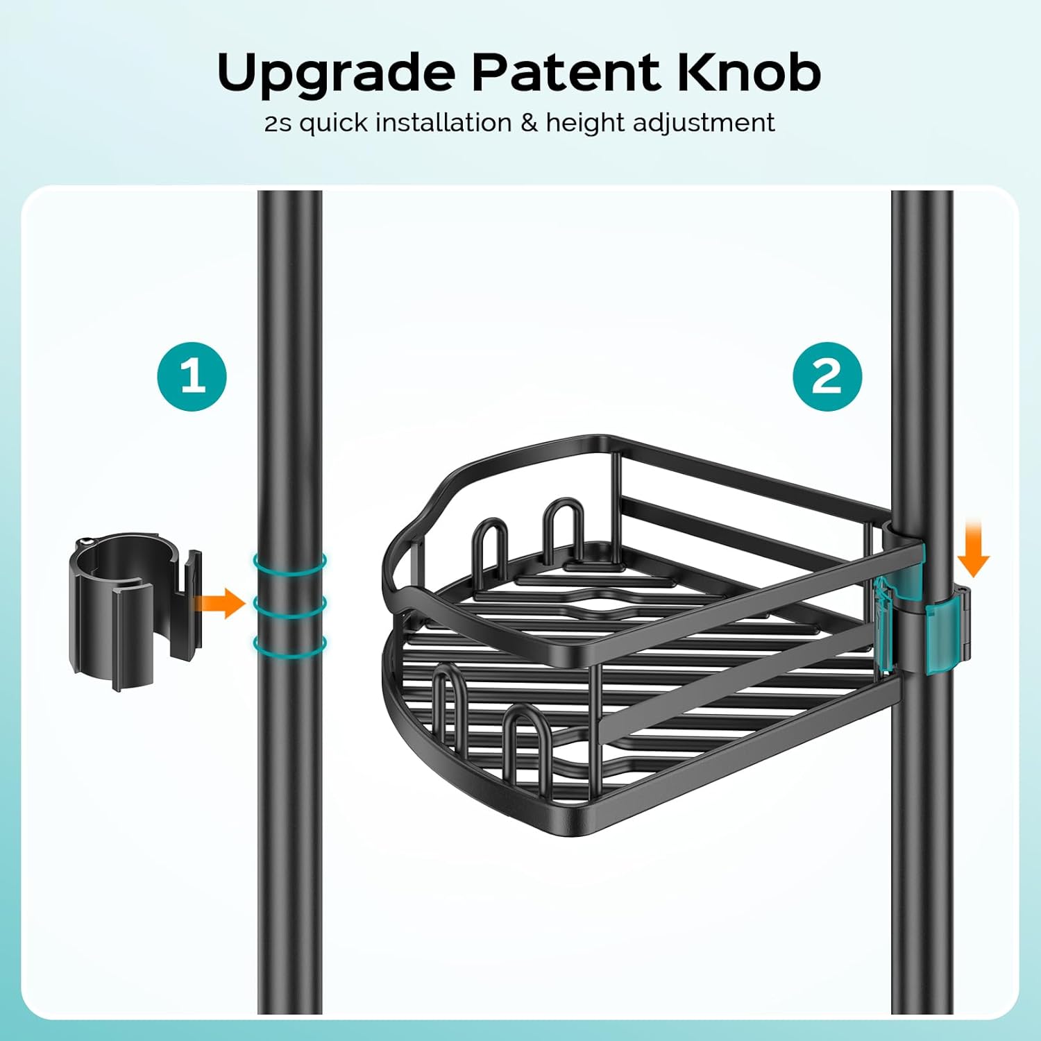 HAMITOR Corner Shower Caddy Tension Pole - 4 Tier Bathroom Organizer Shelves Black