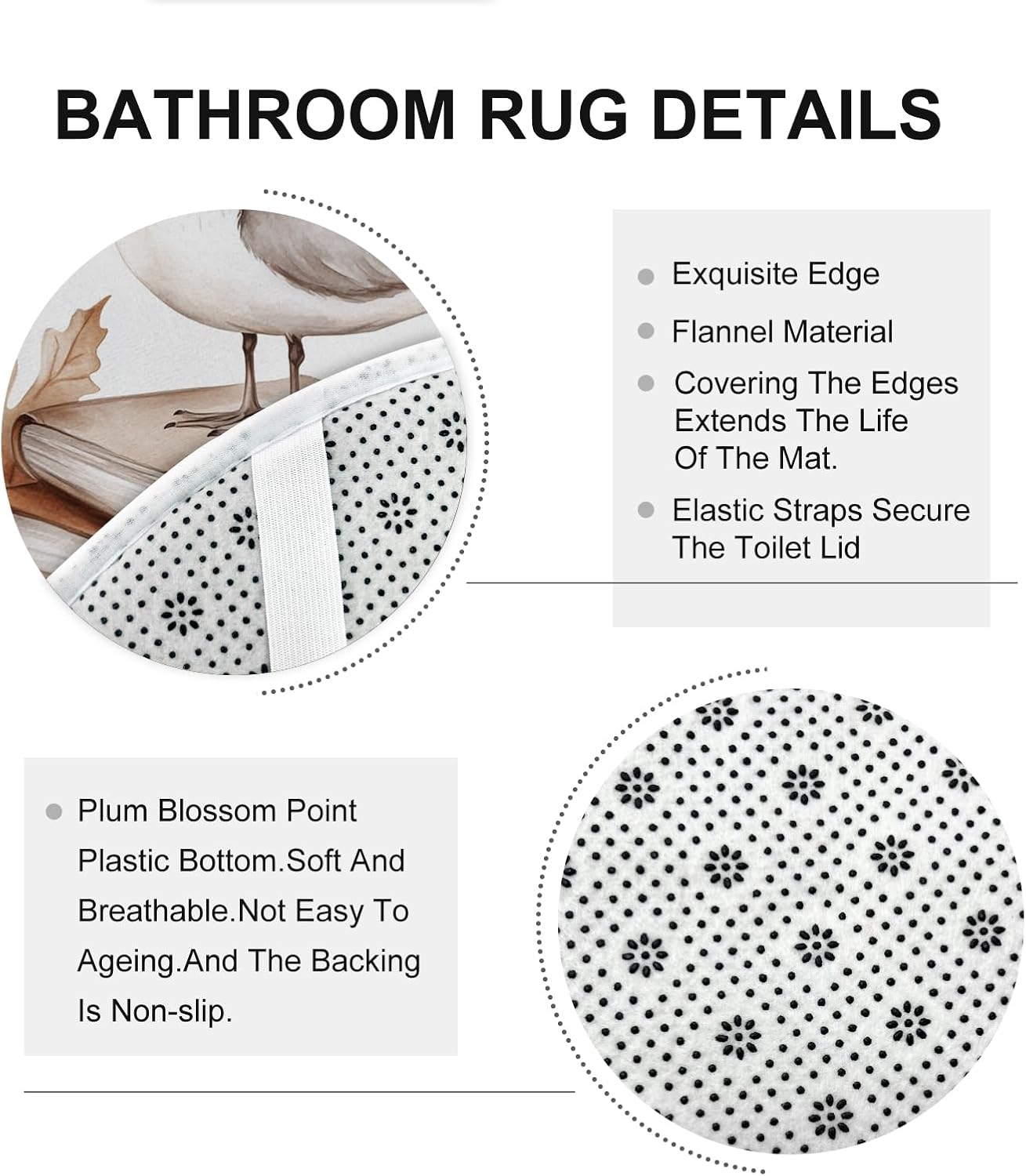 DESIHOM 4PCS Fall Seagull Bird Shower Curtain Set with Non-Slip Rug and Toilet Lid Cover Mat