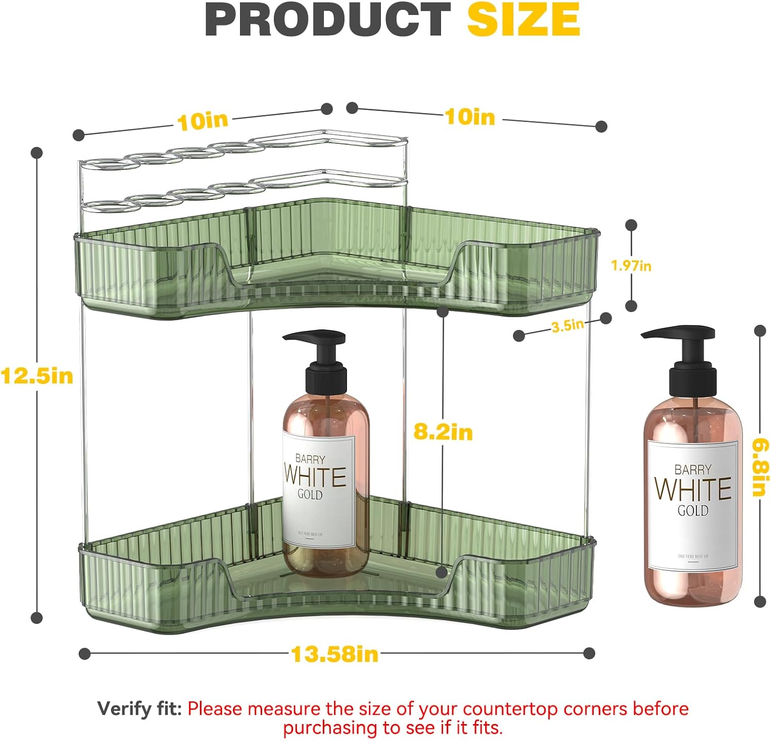 2-Tier Corner Bathroom Organizer with Brush Holder and Toothbrush Racks