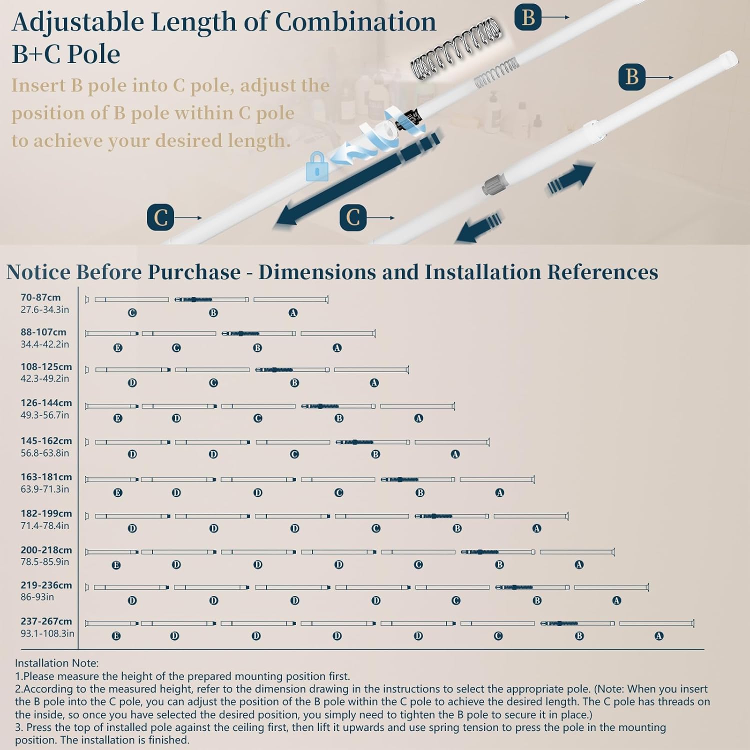 Consumest Corner Shower Caddy Tension Pole - Rustproof With Towel Bar And Soap Holder Adjustable White