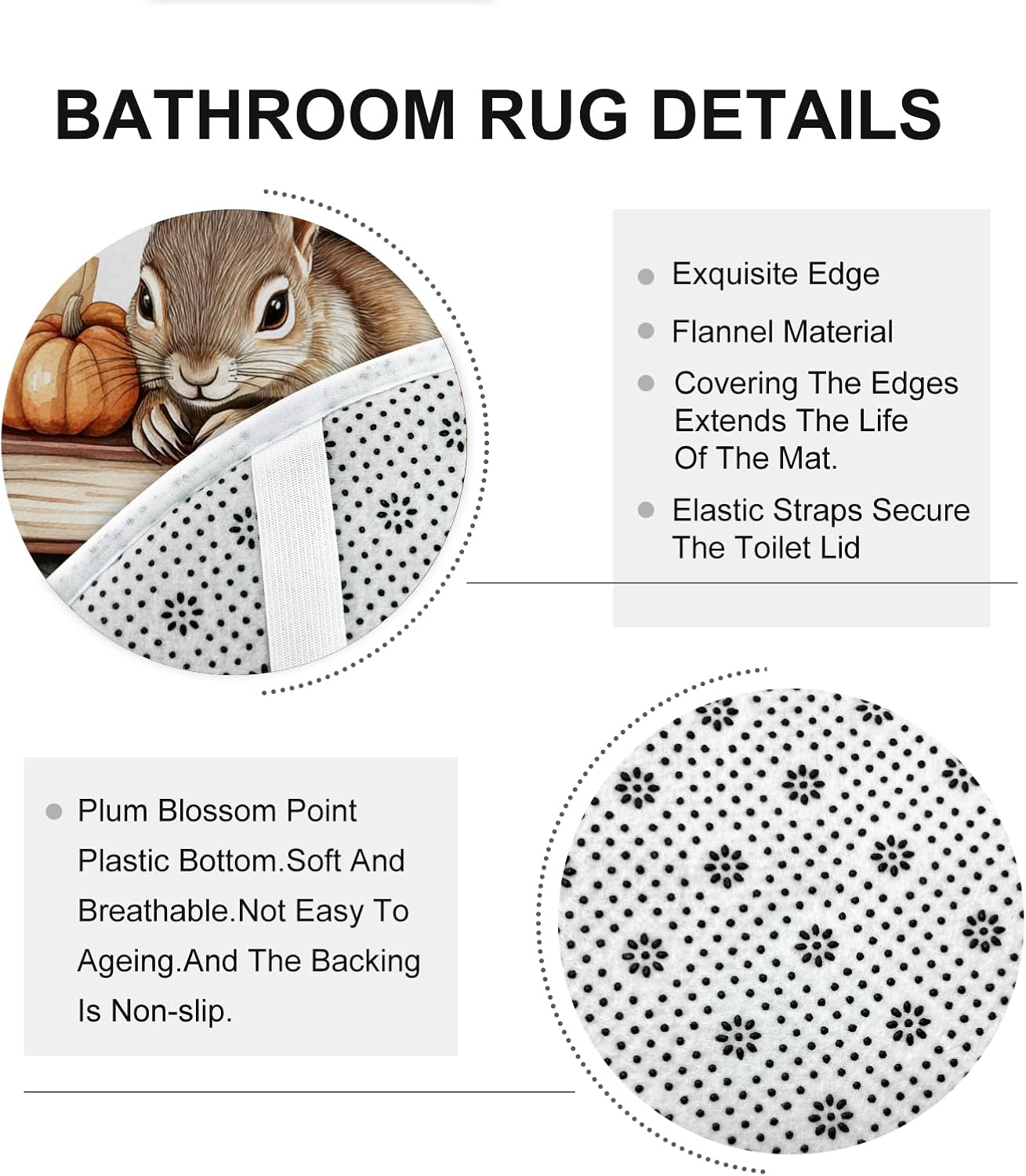 DESIHOM 4PCS Fall Squirrel Shower Curtain Set with Non-Slip Rug and Toilet Lid Cover Mat