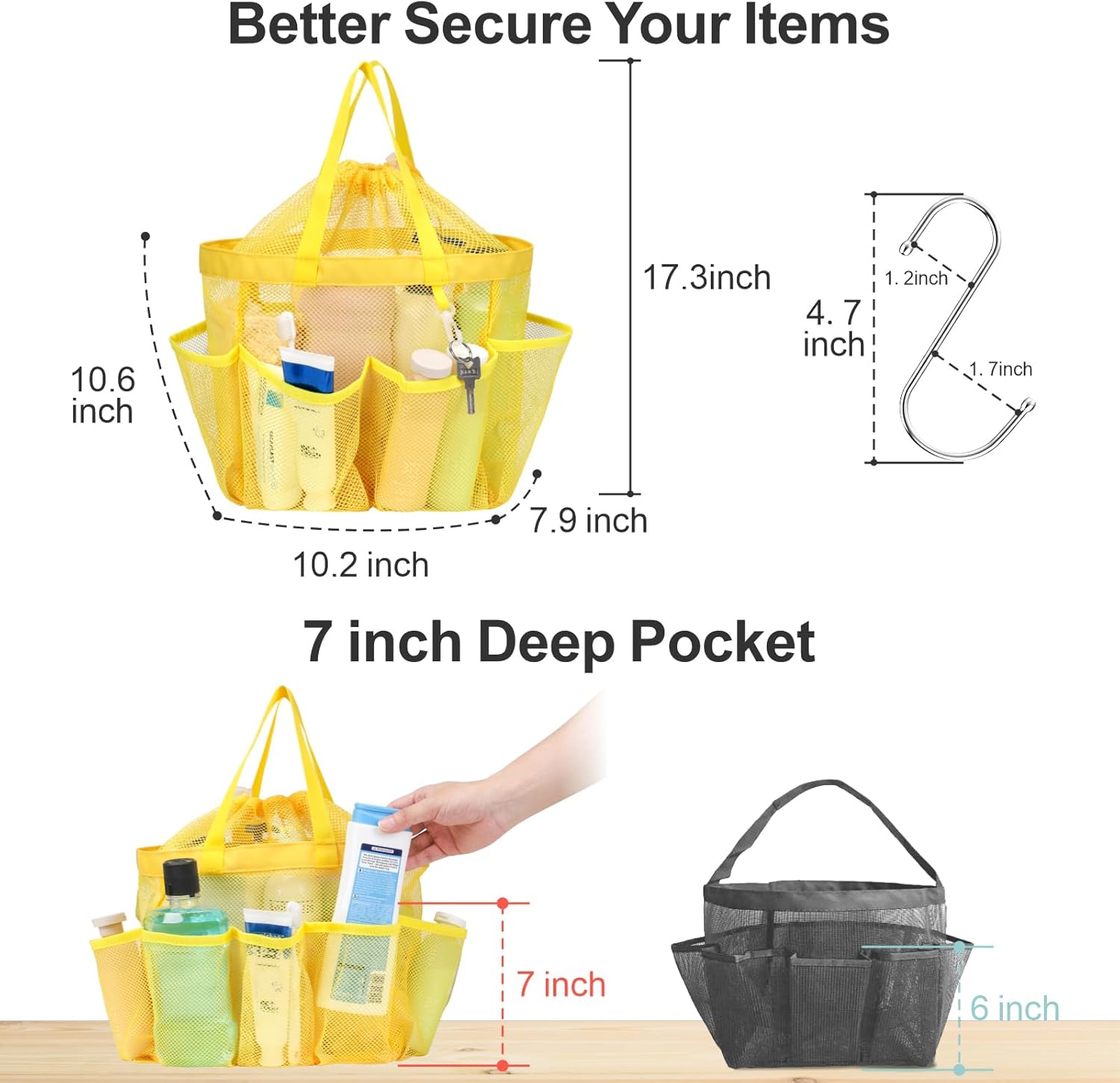F-color Mesh Shower Caddy with Drawstring and 7 Pockets