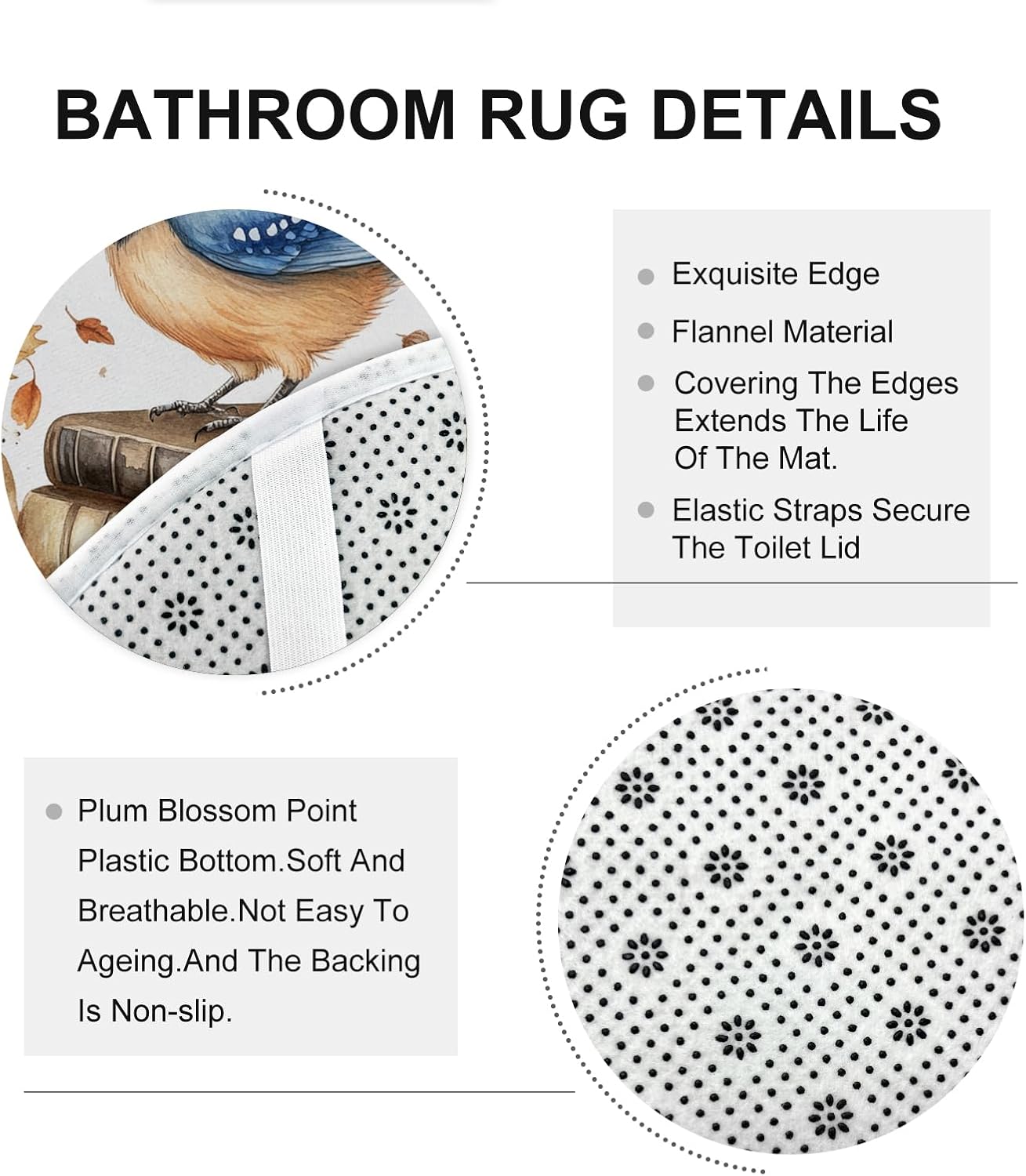 DESIHOM 4PCS Fall Blue Jay Bird Shower Curtain Set with Non-Slip Rug and Hooks