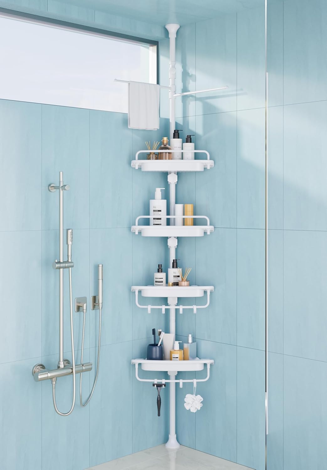 XLHOMO 32-122 Inch Corner Shower Caddy with 4 Tier Shelves