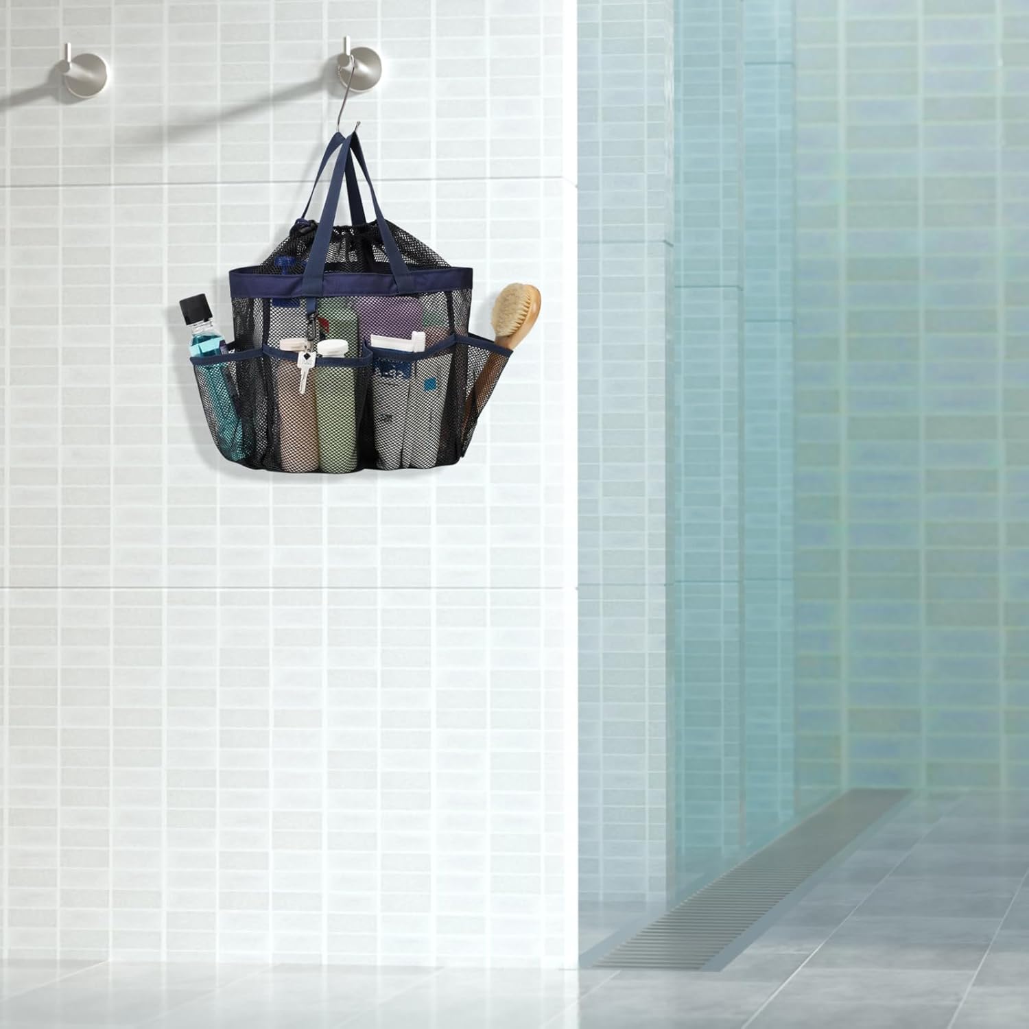 F-color Mesh Shower Caddy with Drawstring and 7 Pockets 1
