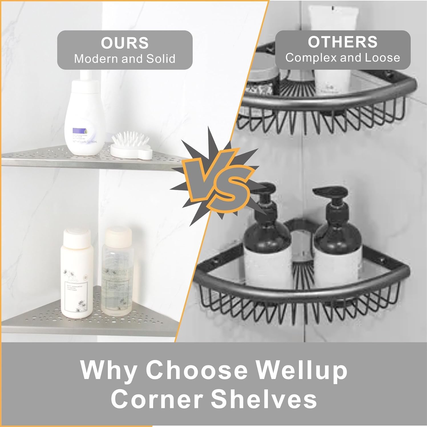 WELLUP Brushed Nickel 10 Inch Corner Shower Shelf 2 Pack No Drilling