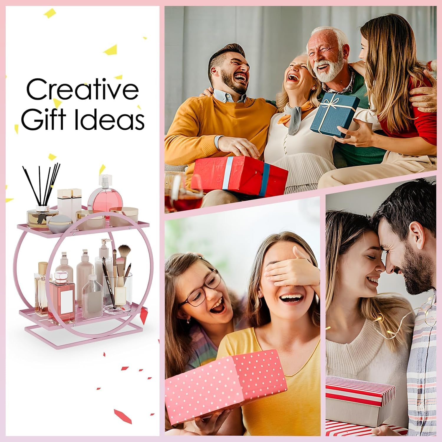 Pink Perfume Organizer for Vanity 2-Tier Bathroom Storage Shelf Large Capacity Metal Skincare Display Stand