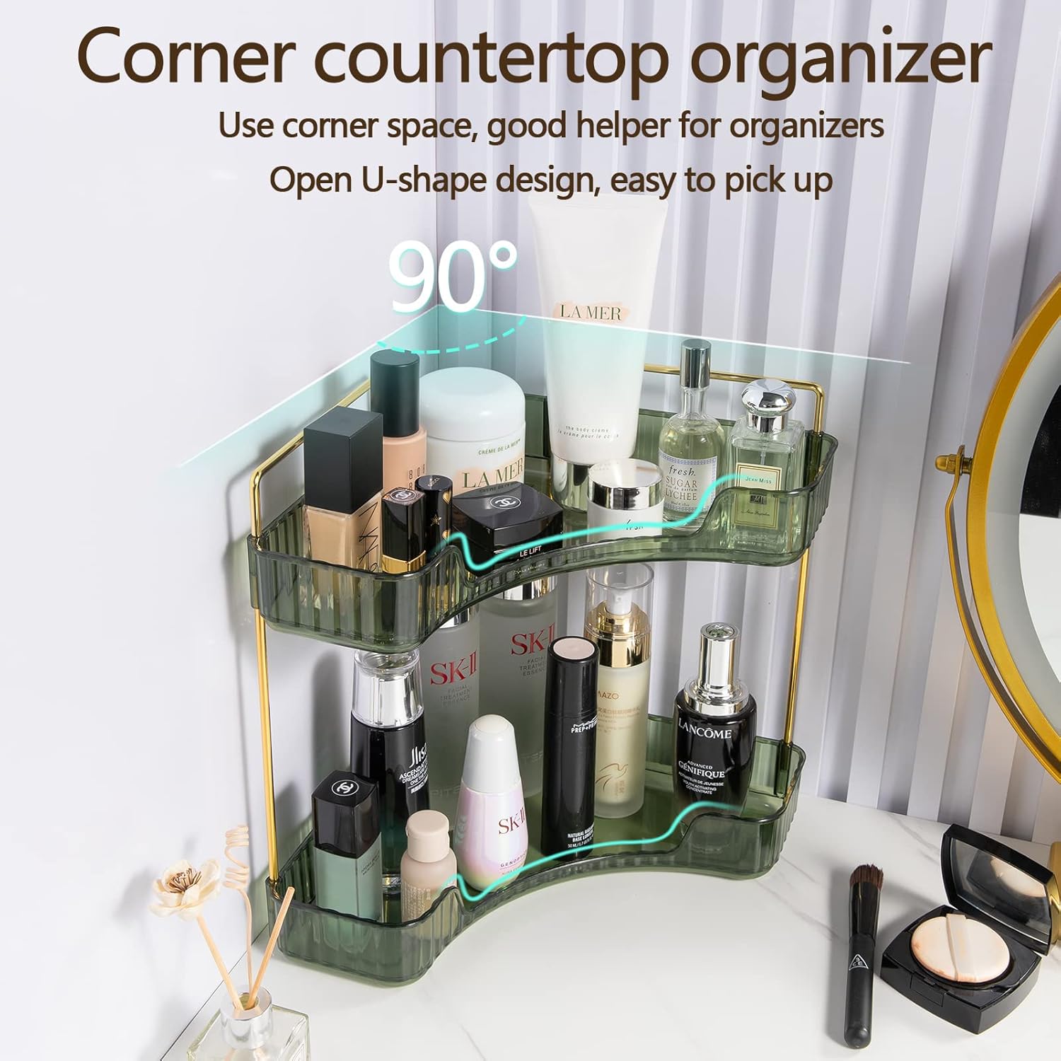 2-Tier Corner Bathroom Organizer Space-Saving Storage Shelf for Makeup and Toiletries