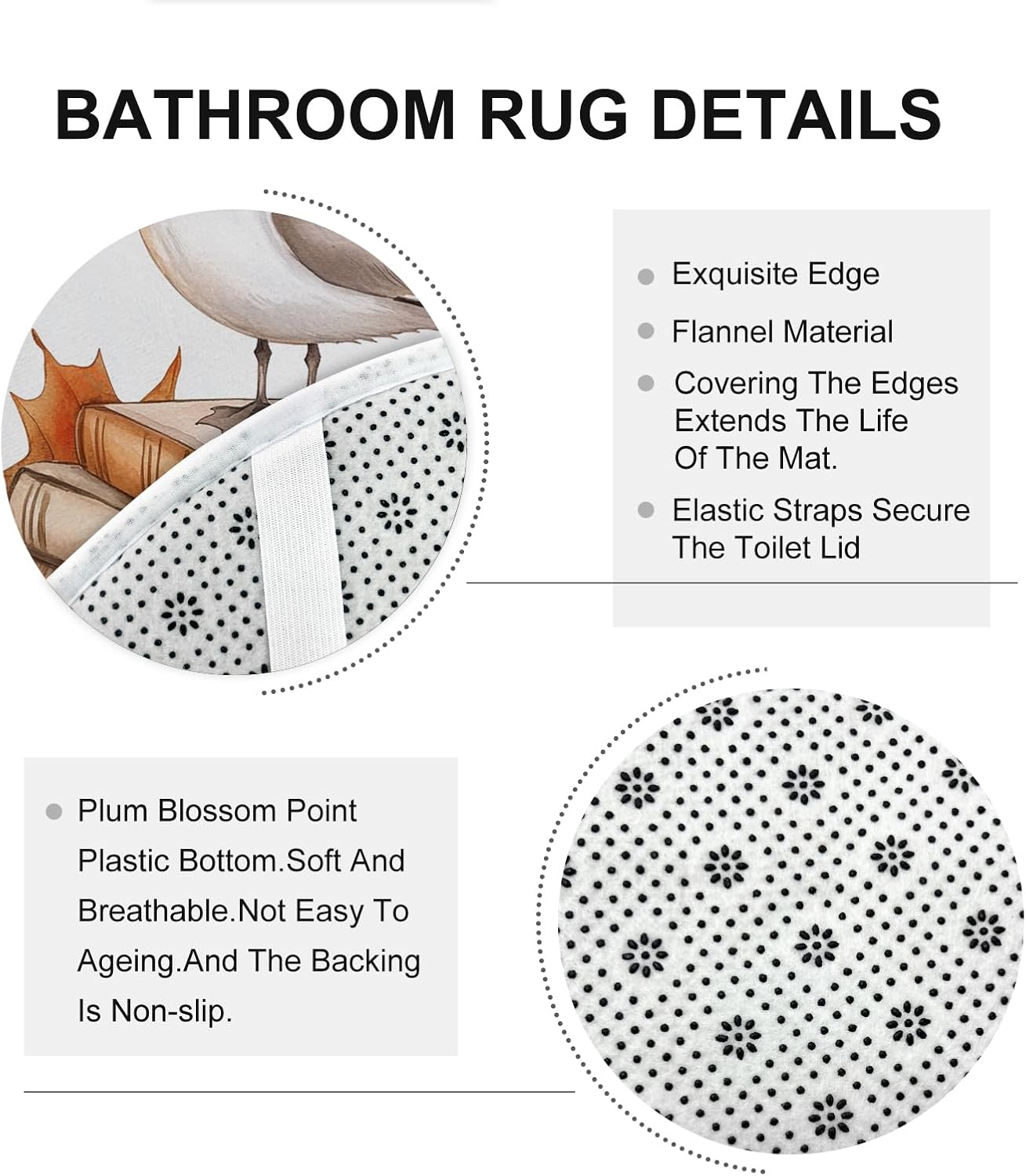 DESIHOM 4PCS Fall Seagull Bird Shower Curtain Set with Hooks and Non-Slip Rug