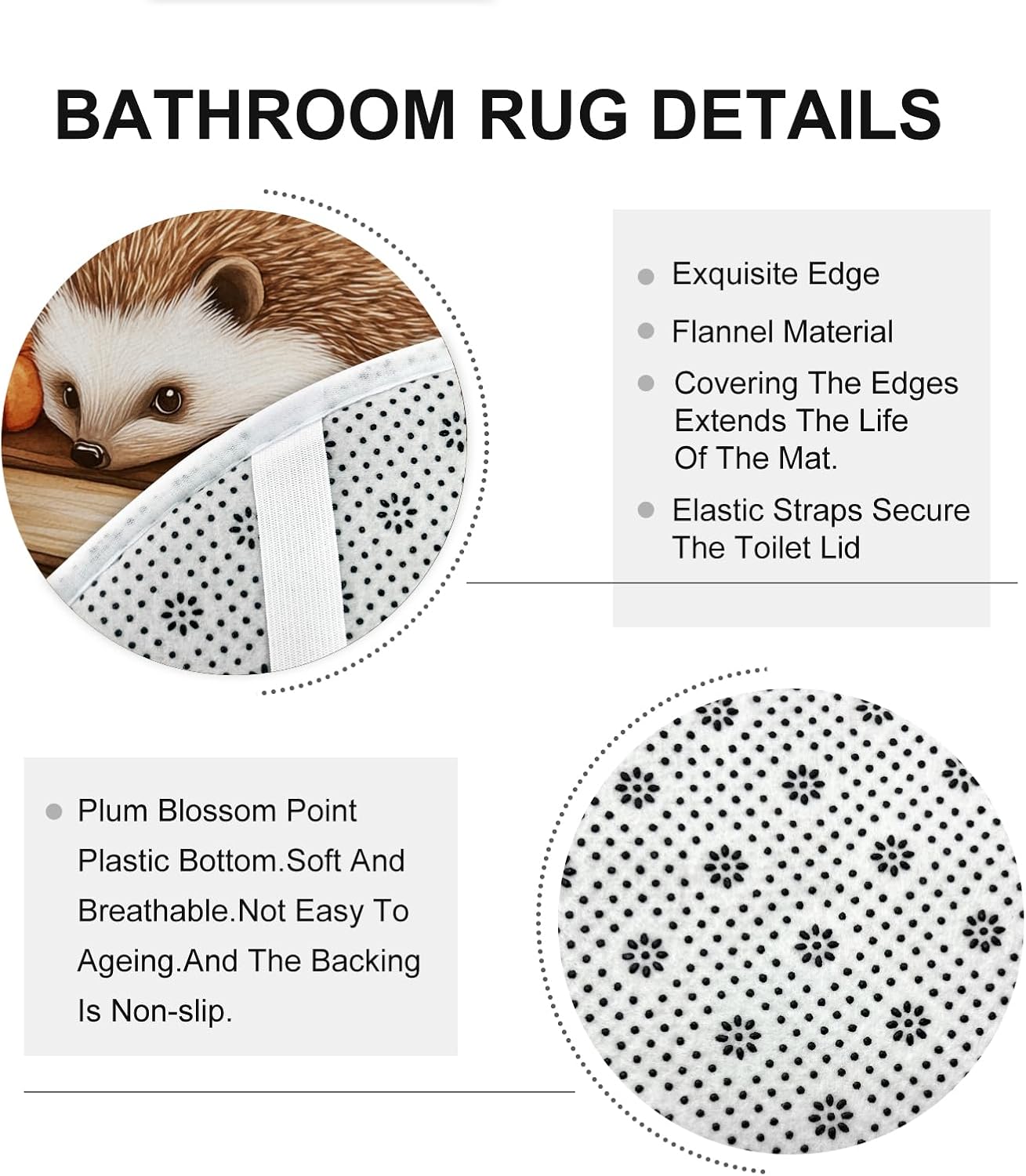 DESIHOM 4PCS Fall Hedgehog Shower Curtain Set with Hooks Bath Mat U Shape and Toilet Lid Cover Mat