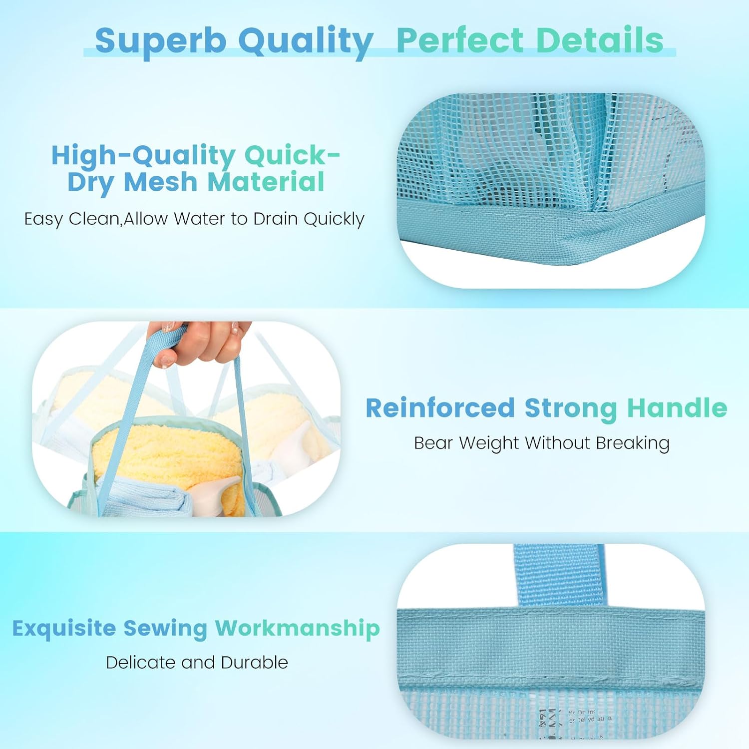 Portable Shower Caddy with 9 Pockets for Dorm Room and Travel Blue