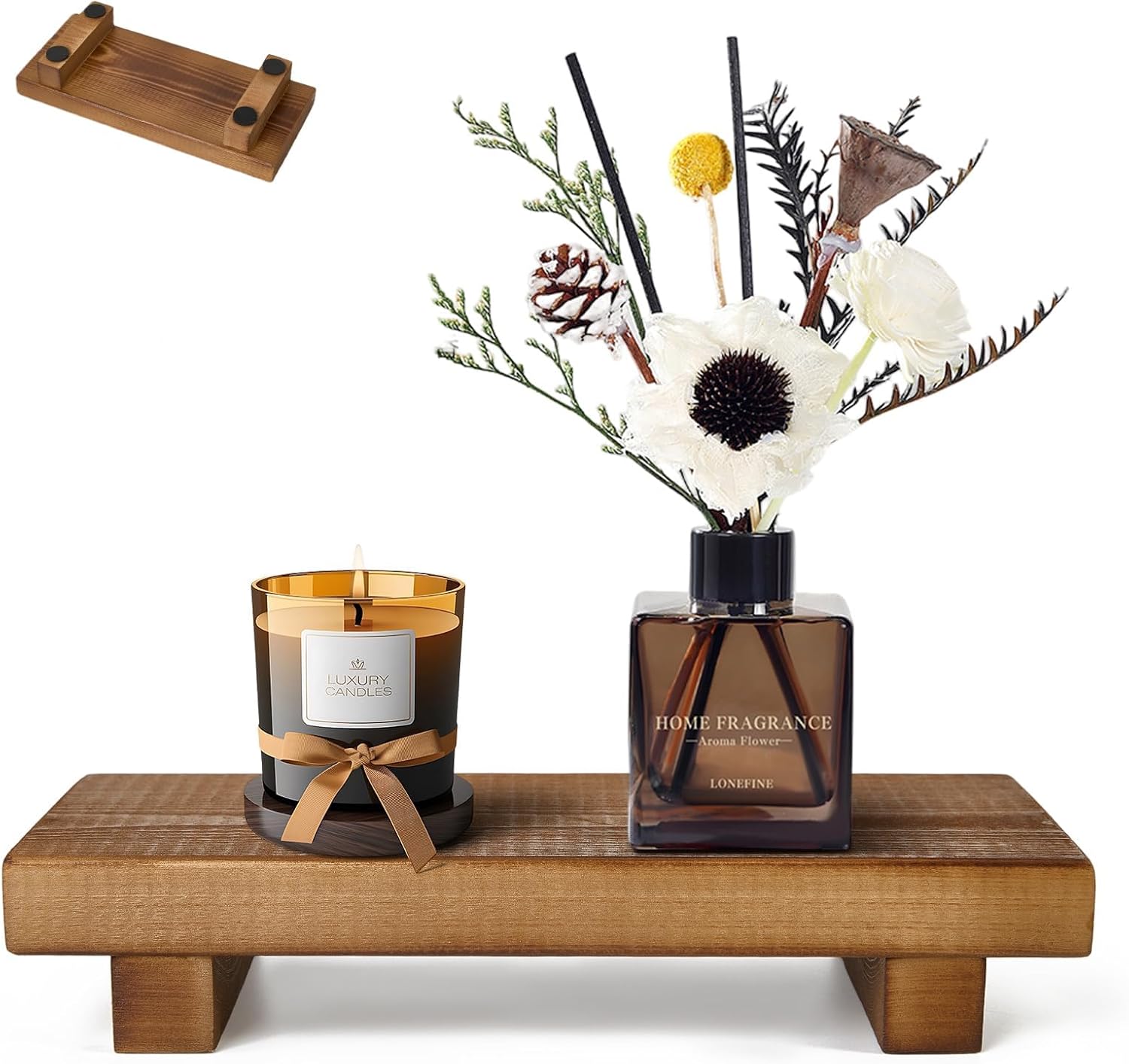 Wood Riser Soap Stand 866x354 Inch Footed Tray for Bathroom and Kitchen Use