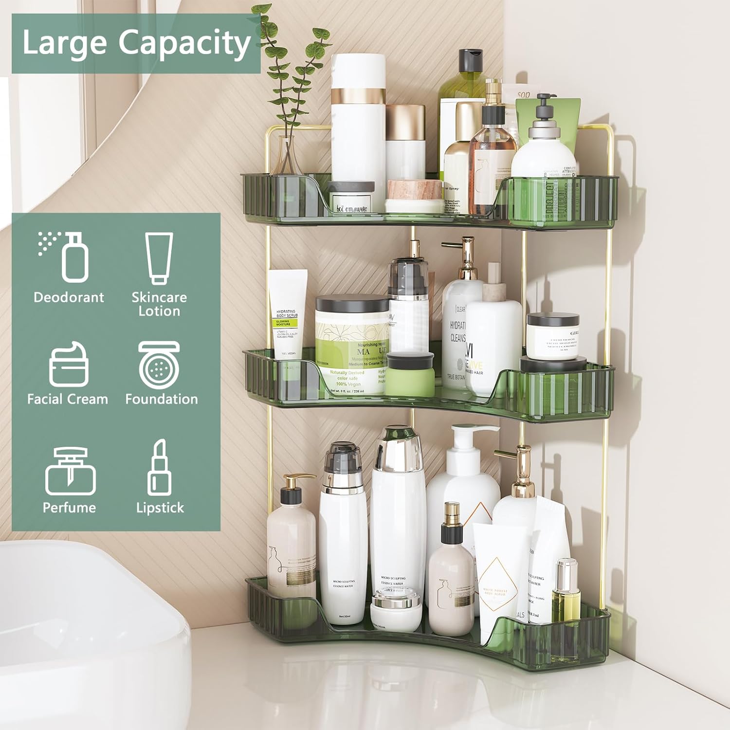 Webetop Corner Organizer Bathroom and Vanity Storage 90 Degree Design Clear Plastic Spacious Shelf