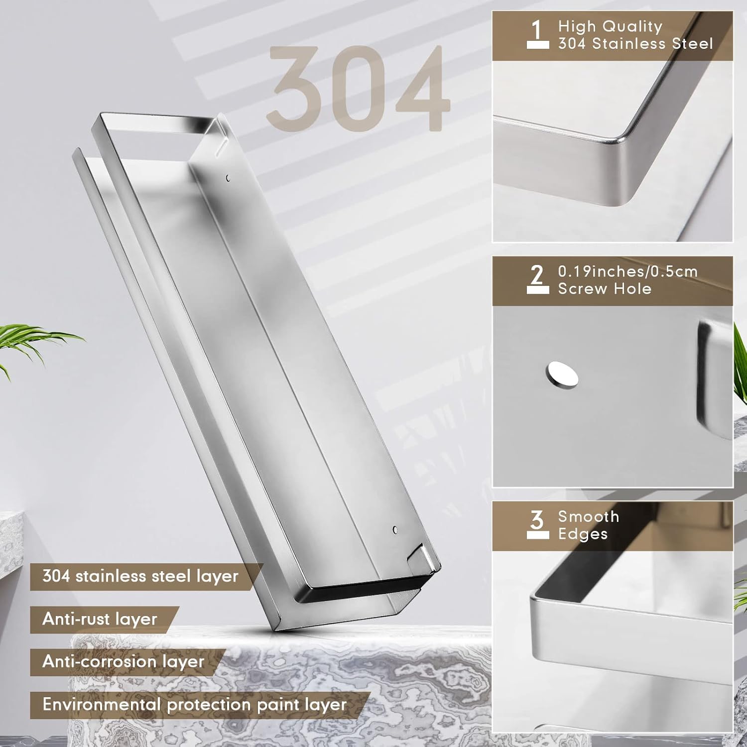 Lallisa 2 Piece Stainless Steel Floating Shelf for Bathroom Kitchen and Living Room