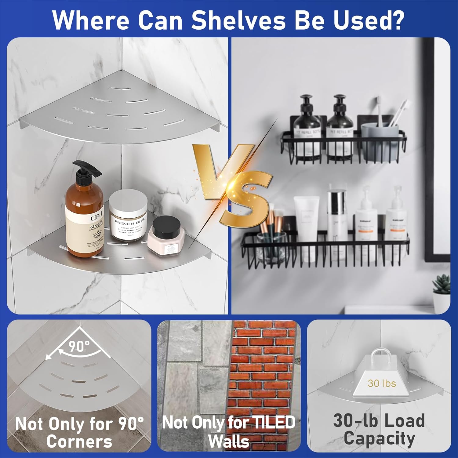 2 Pack Corner Shower Shelves Brushed Nickel Stainless Steel 8 in Drilling Installation