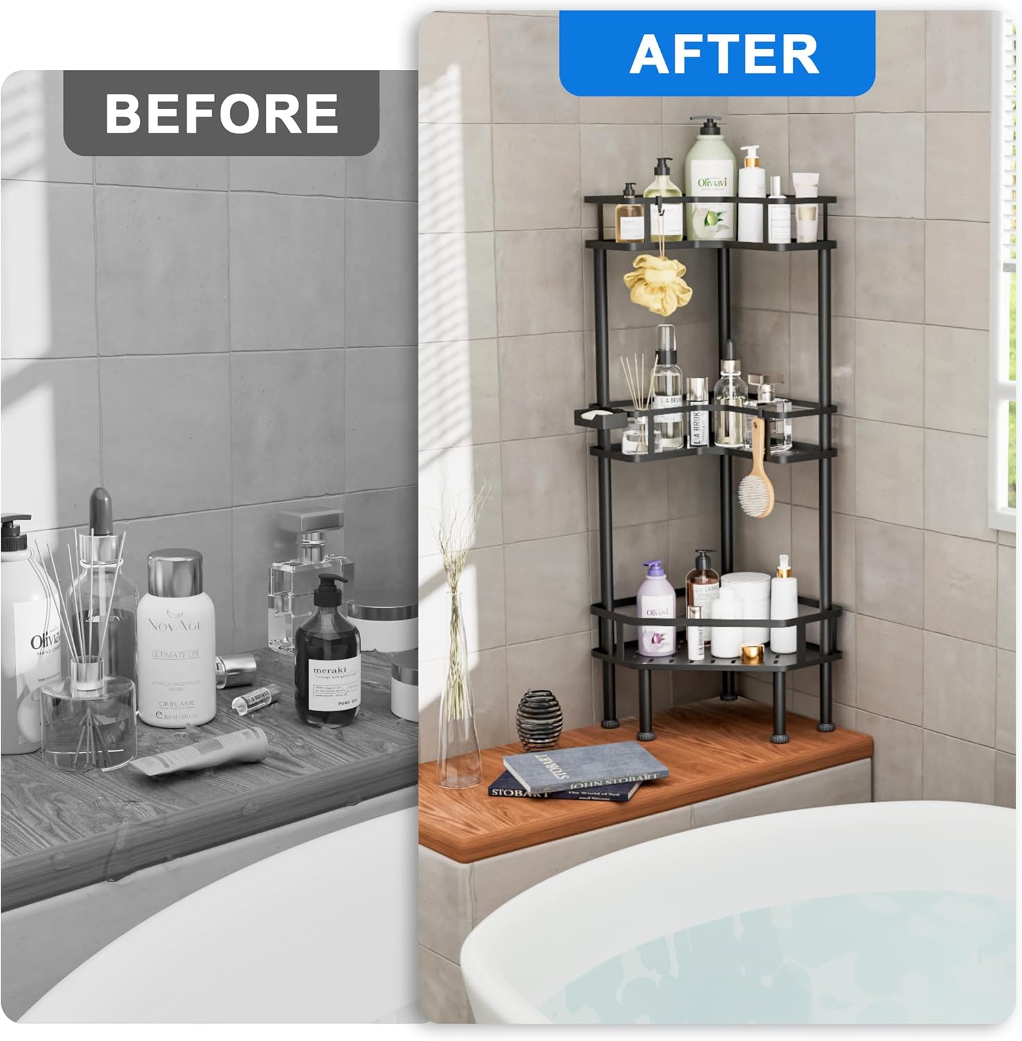 FJNATINH Corner Shower Caddy - 3 Tier Metal Organizer Stand for Bathroom
