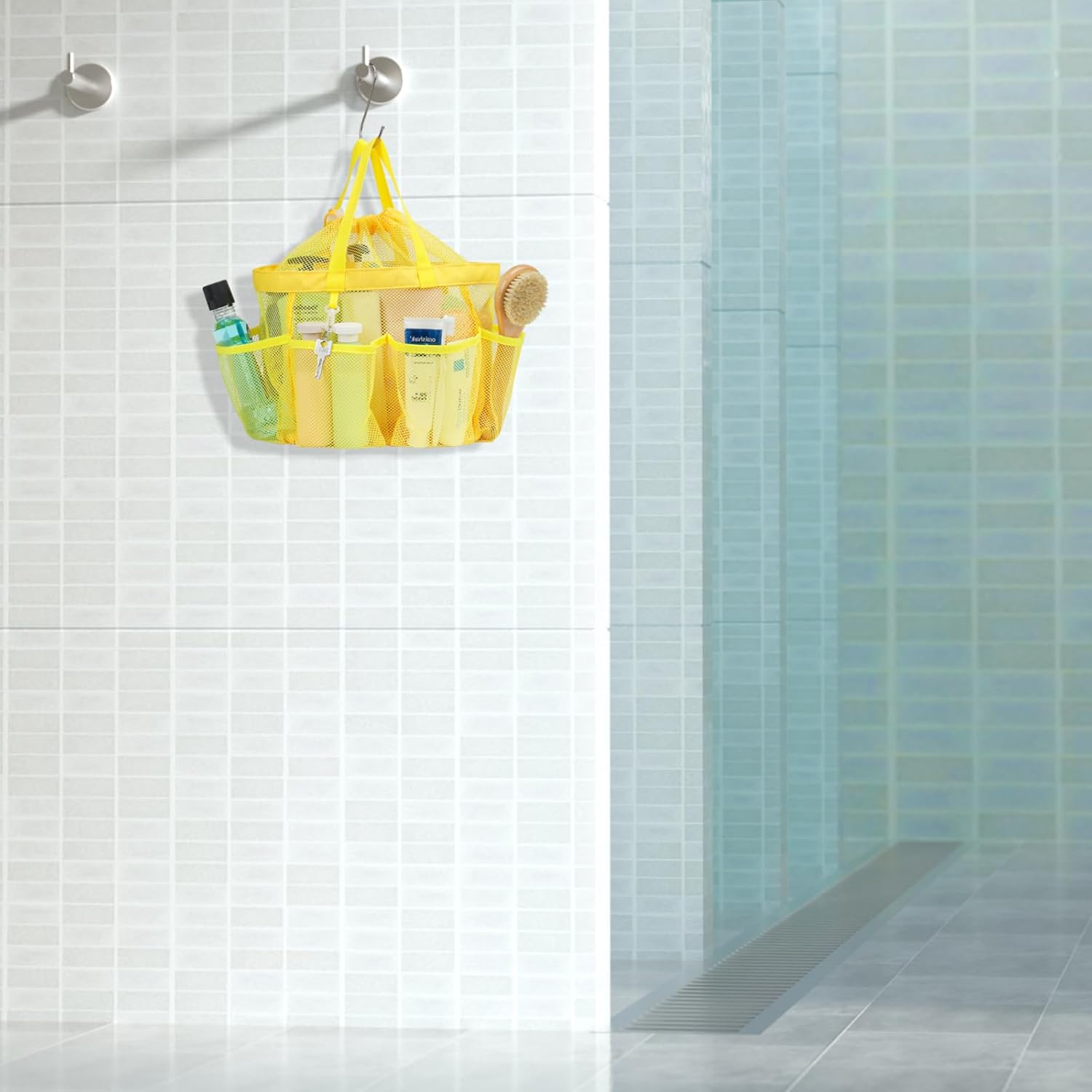 F-color Mesh Shower Caddy with Drawstring and 7 Pockets