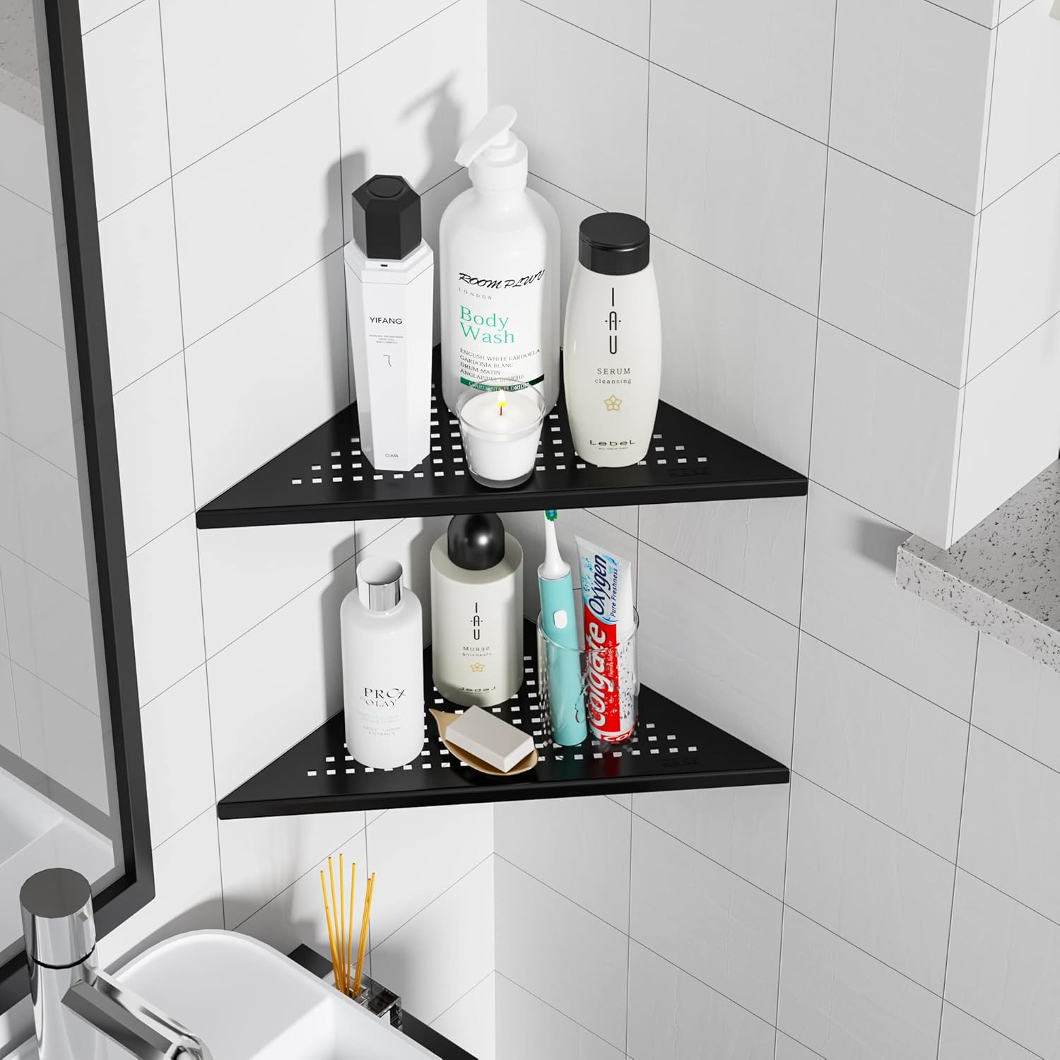2 Pack Corner Bathroom Shelf Recessed 12 Shower Shelf Matte Black SUS304 Stainless Steel