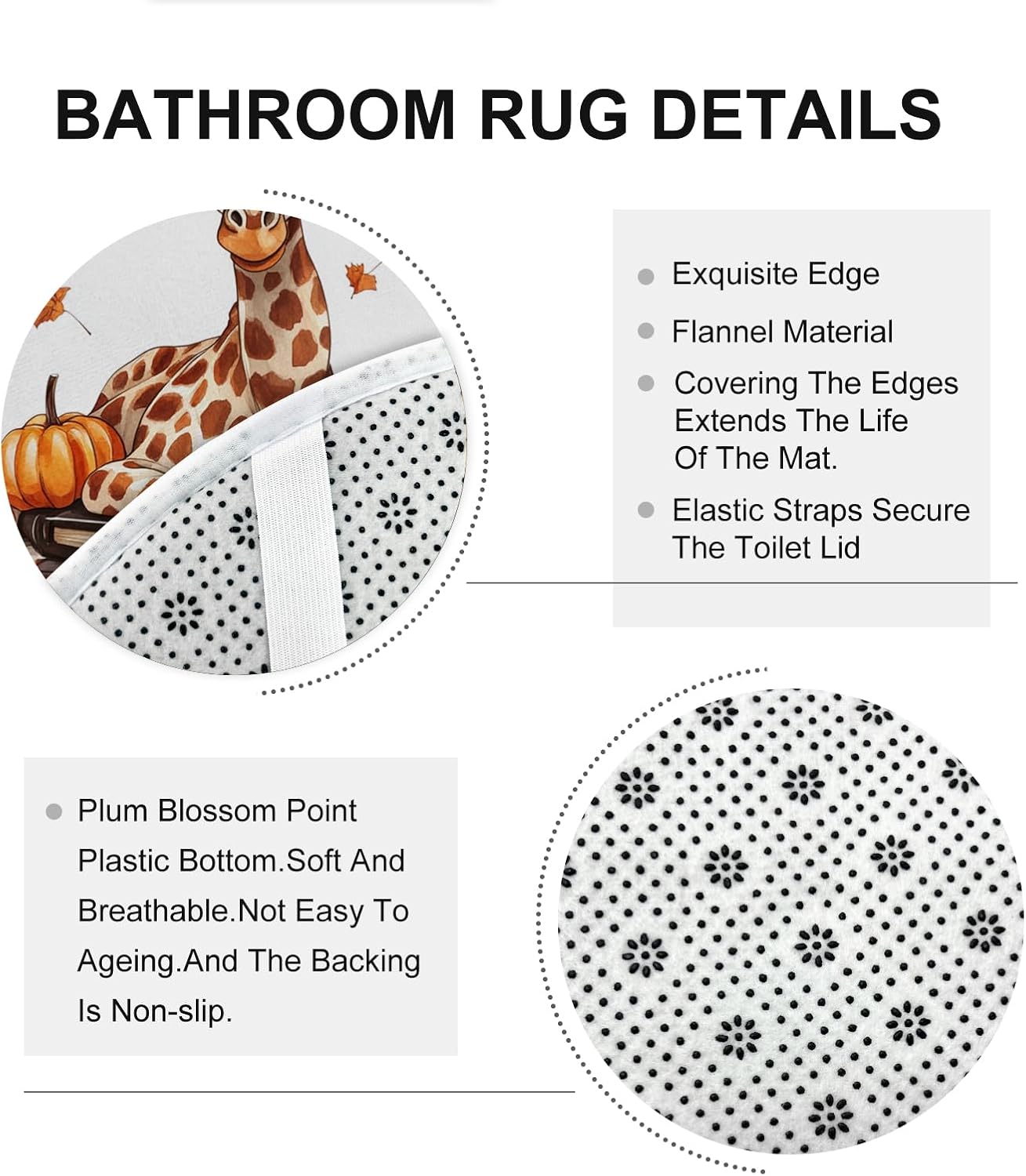 DESIHOM 4PCS Fall Giraffe Pumpkins Shower Curtain Set with Hooks and Non-Slip Rug