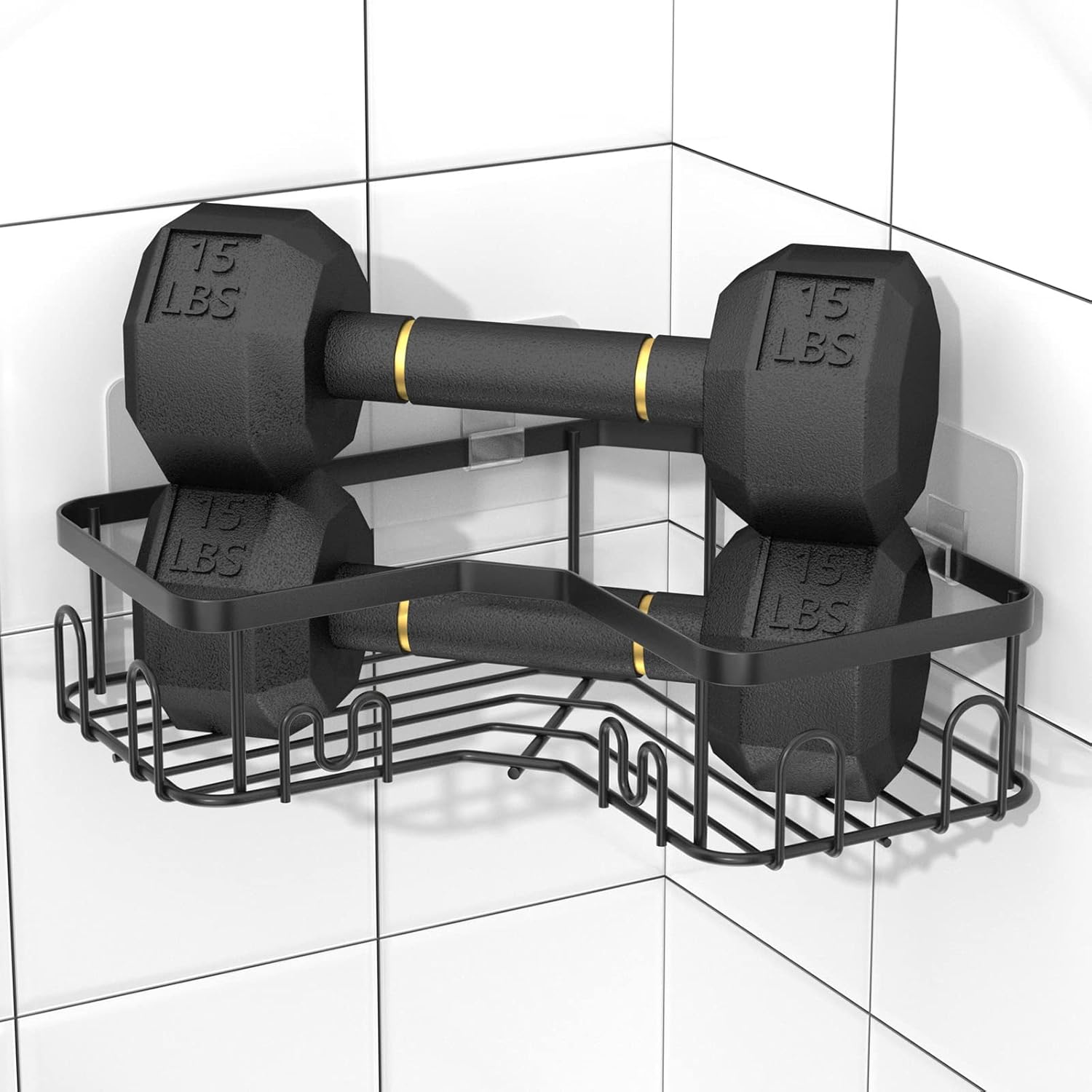 Menbyci 3 Pack Corner Shower Caddy with 18 Hooks and Adhesive