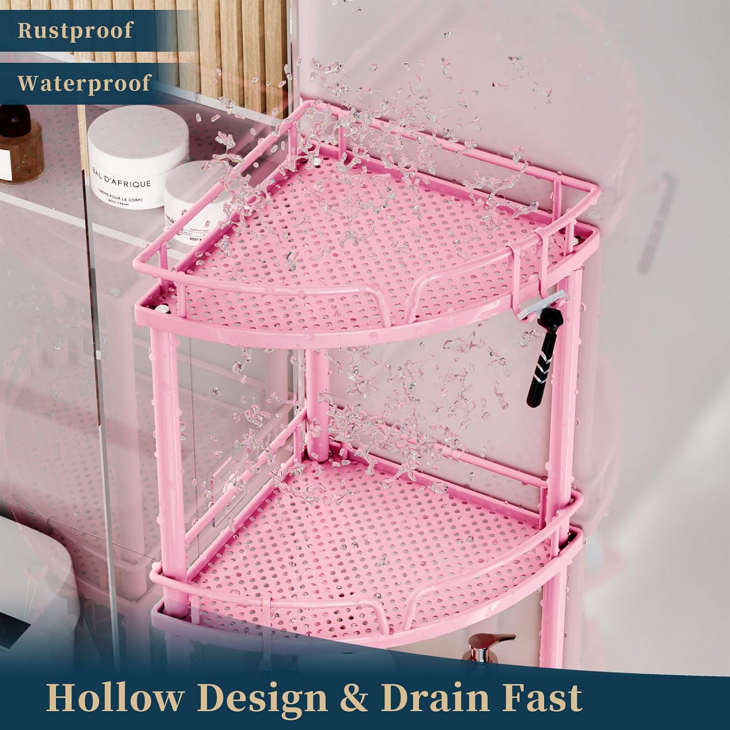 Consumest Corner Shower Caddy - 3 Tier Organizer with Soap Holder and 4 Hooks