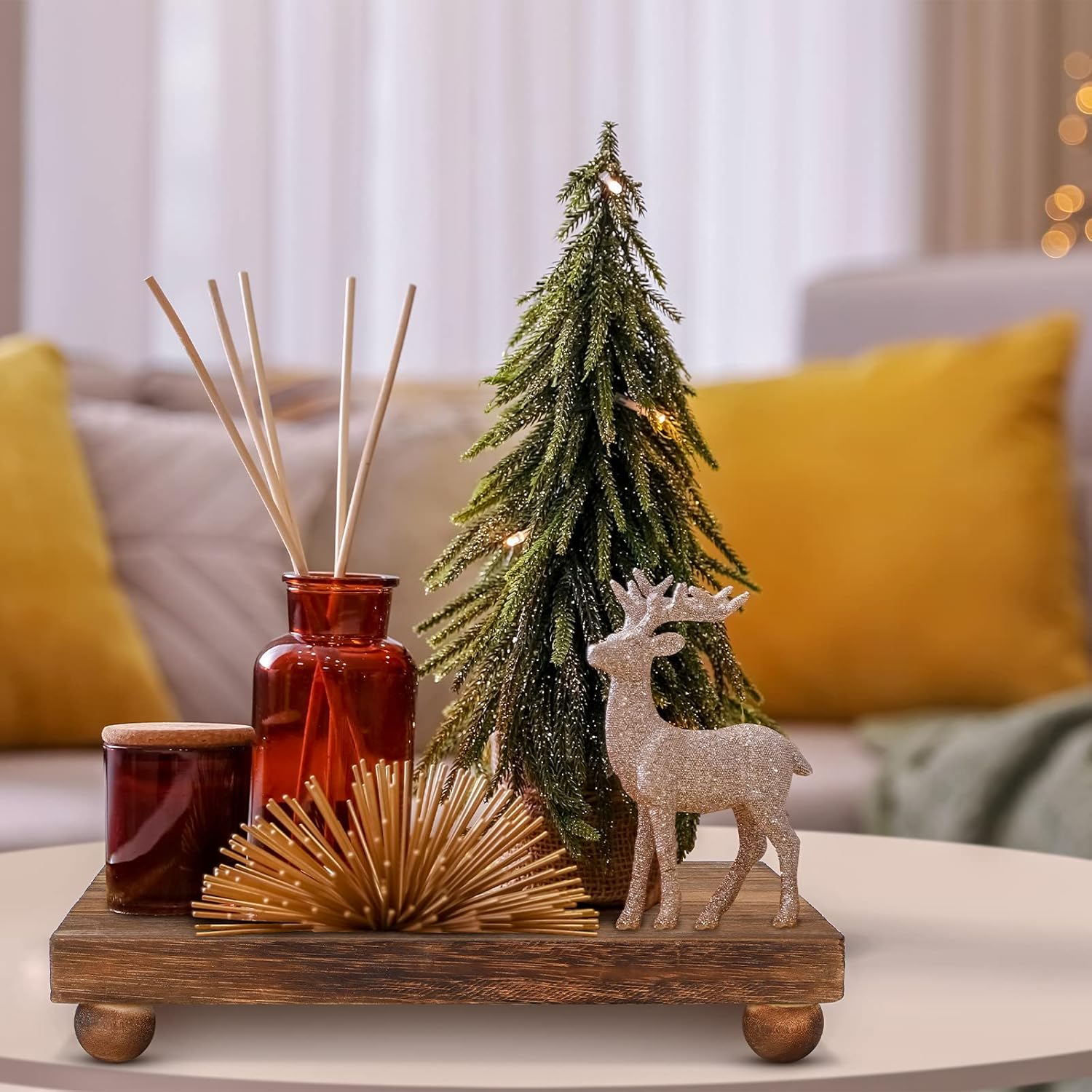 Amyhill Dark Brown Wood Soap Tray Stand for Kitchen Bathroom Counter Table Decor Plant Candle Display