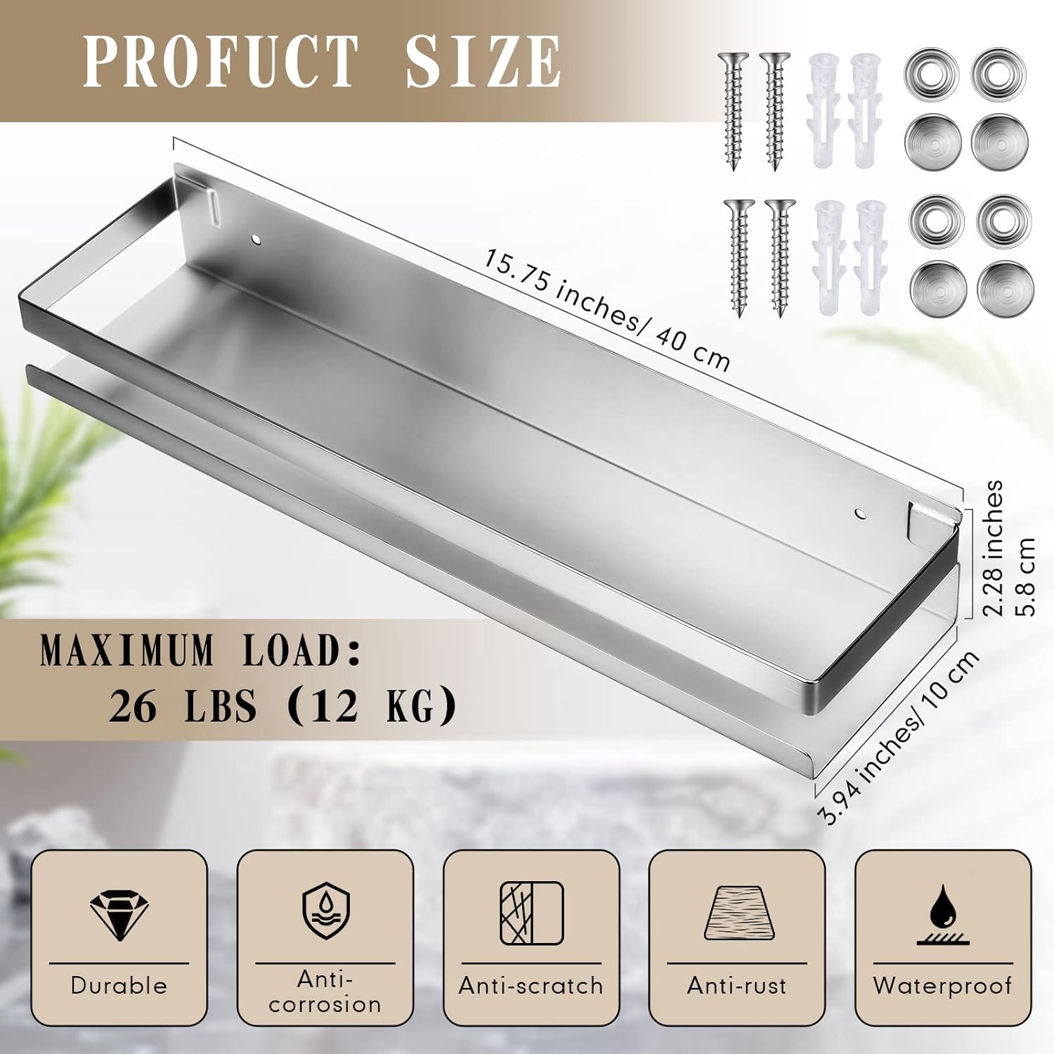 Lallisa 2 Piece Stainless Steel Floating Shelf for Bathroom Kitchen and Living Room