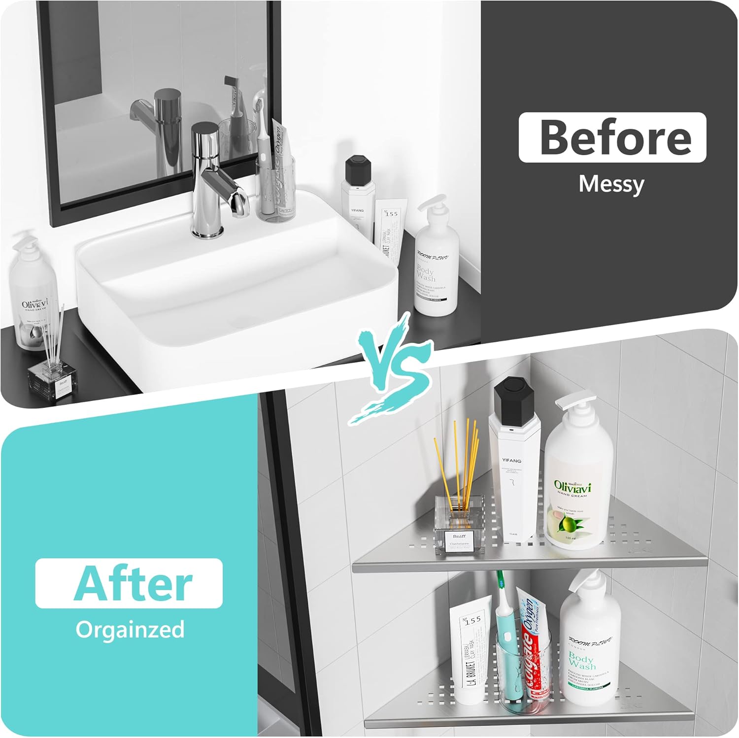 2 Pack Recessed Corner Shower Shelf Brushed Nickel SUS304 Stainless Steel No Drilling